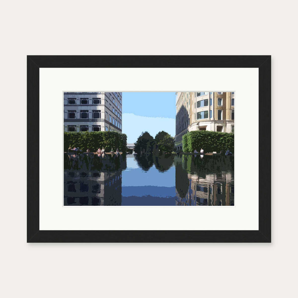Brushed Canary Wharf, London Art Print — 30 x 40 cm — Black Frame