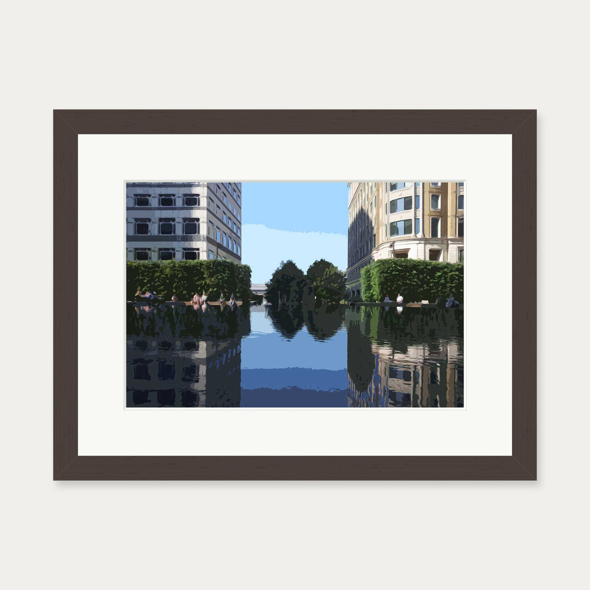 Brushed Canary Wharf, London Art Print — 30 x 40 cm — Brown Frame