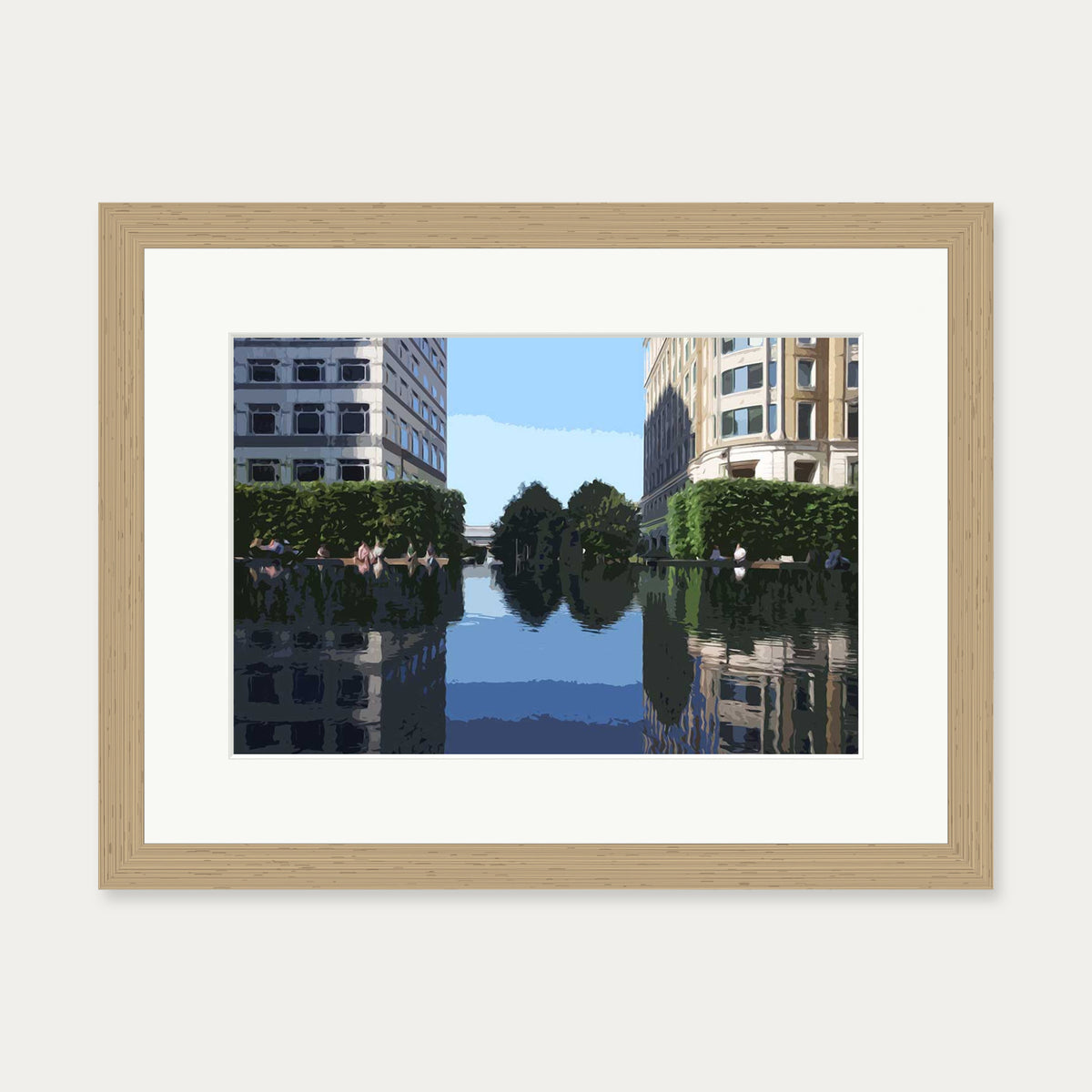 Brushed Canary Wharf, London Art Print — 30 x 40 cm — Oak Frame