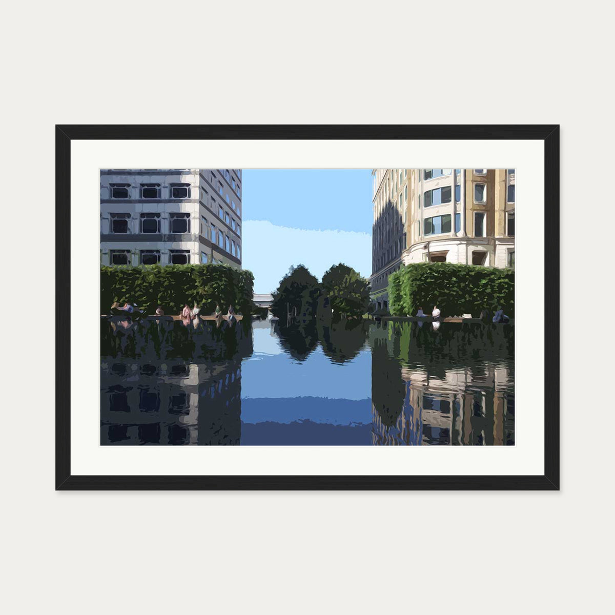 Brushed Canary Wharf, London Art Print — 50 x 70 cm — Black Frame