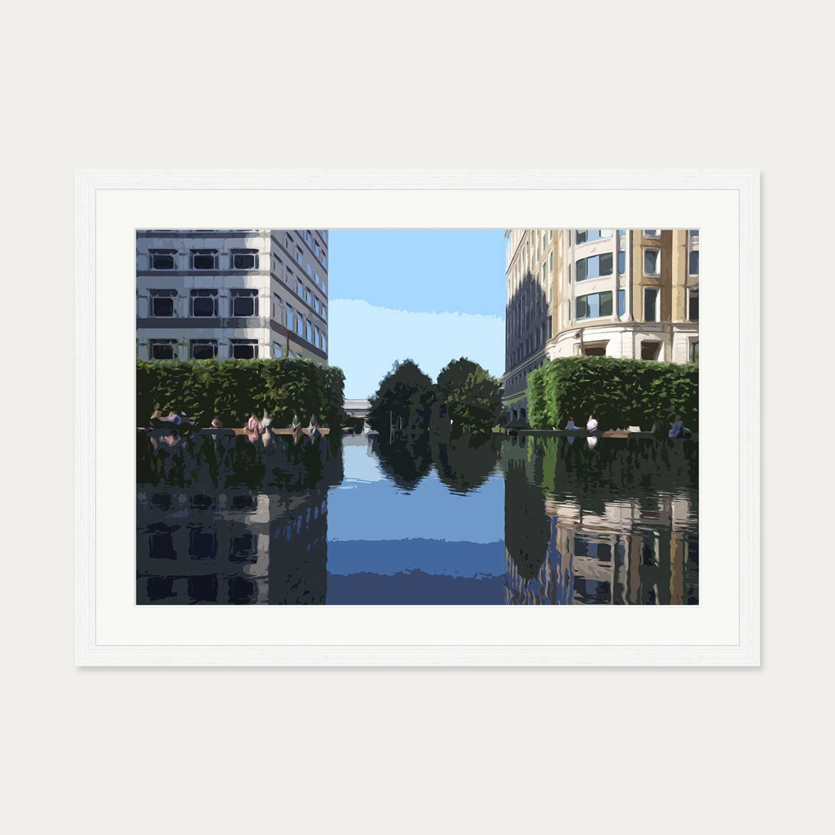Brushed Canary Wharf, London Art Print — 50 x 70 cm — White Frame