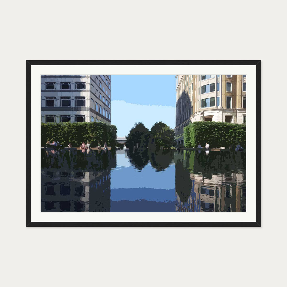 Brushed Canary Wharf, London Art Print — 70 x 100 cm — Black Frame