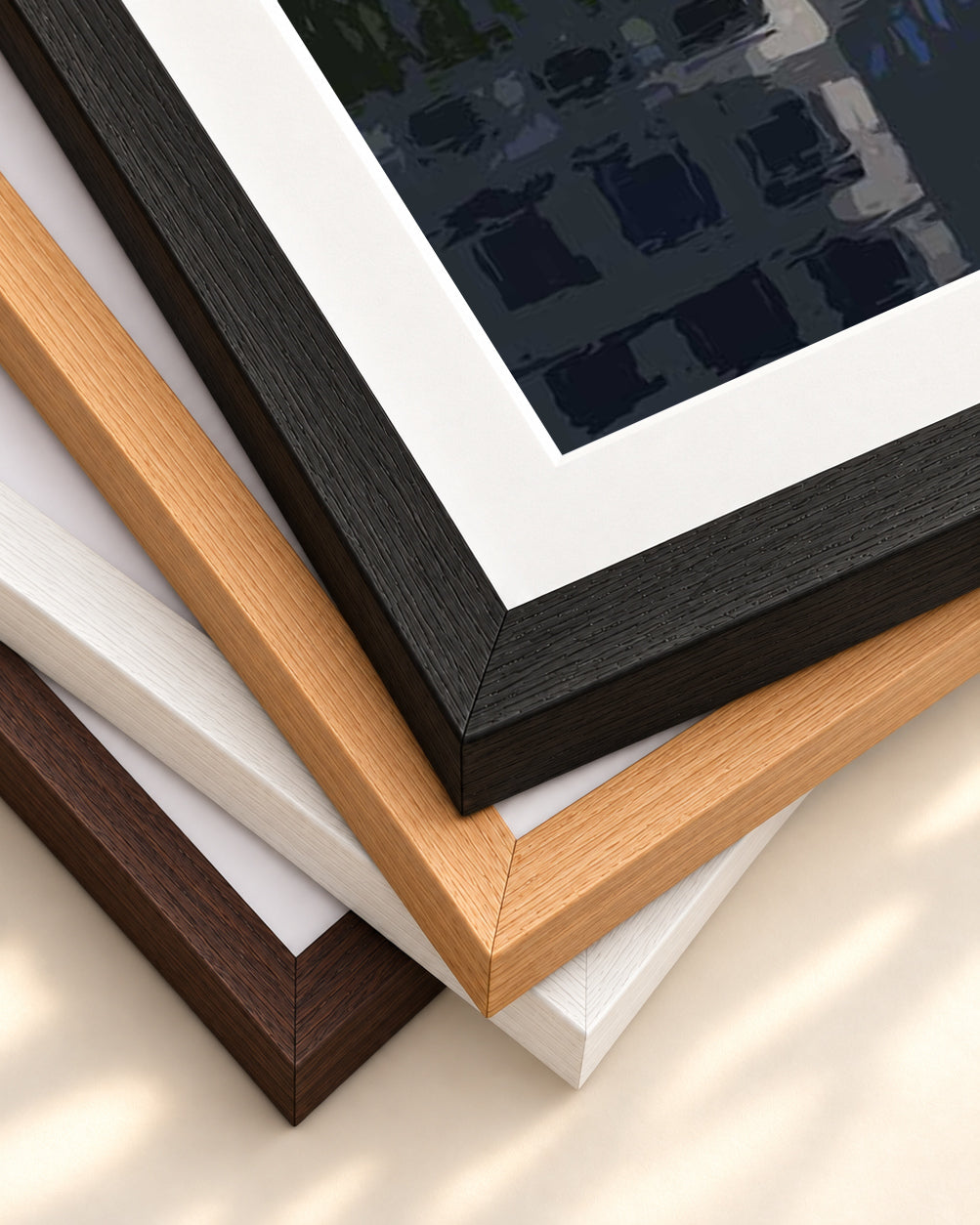 Brushed Canary Wharf, London Art Print — framed print corner with 5 cm mount and bevel