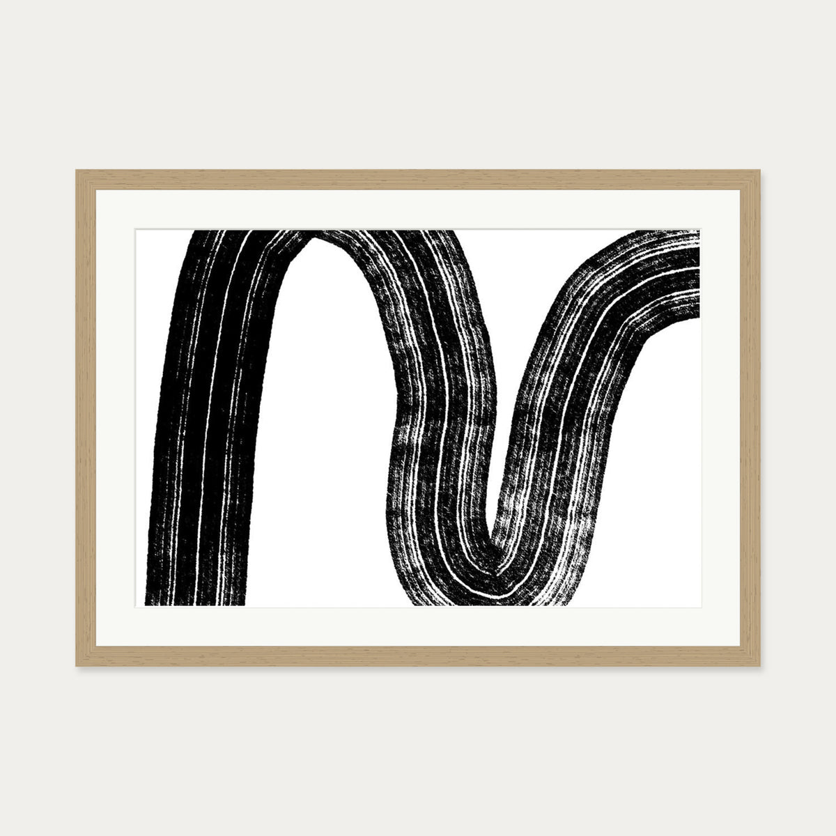 Brushed Line Art Print — 50 x 70 cm — Oak Frame