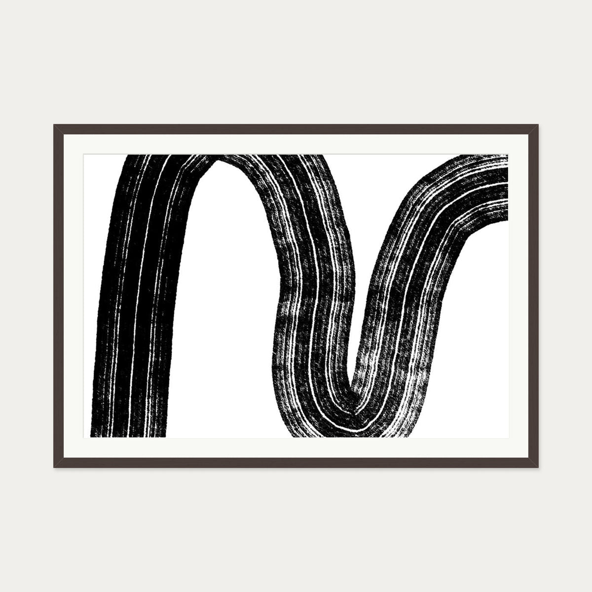Brushed Line Art Print — 70 x 100 cm — Brown Frame