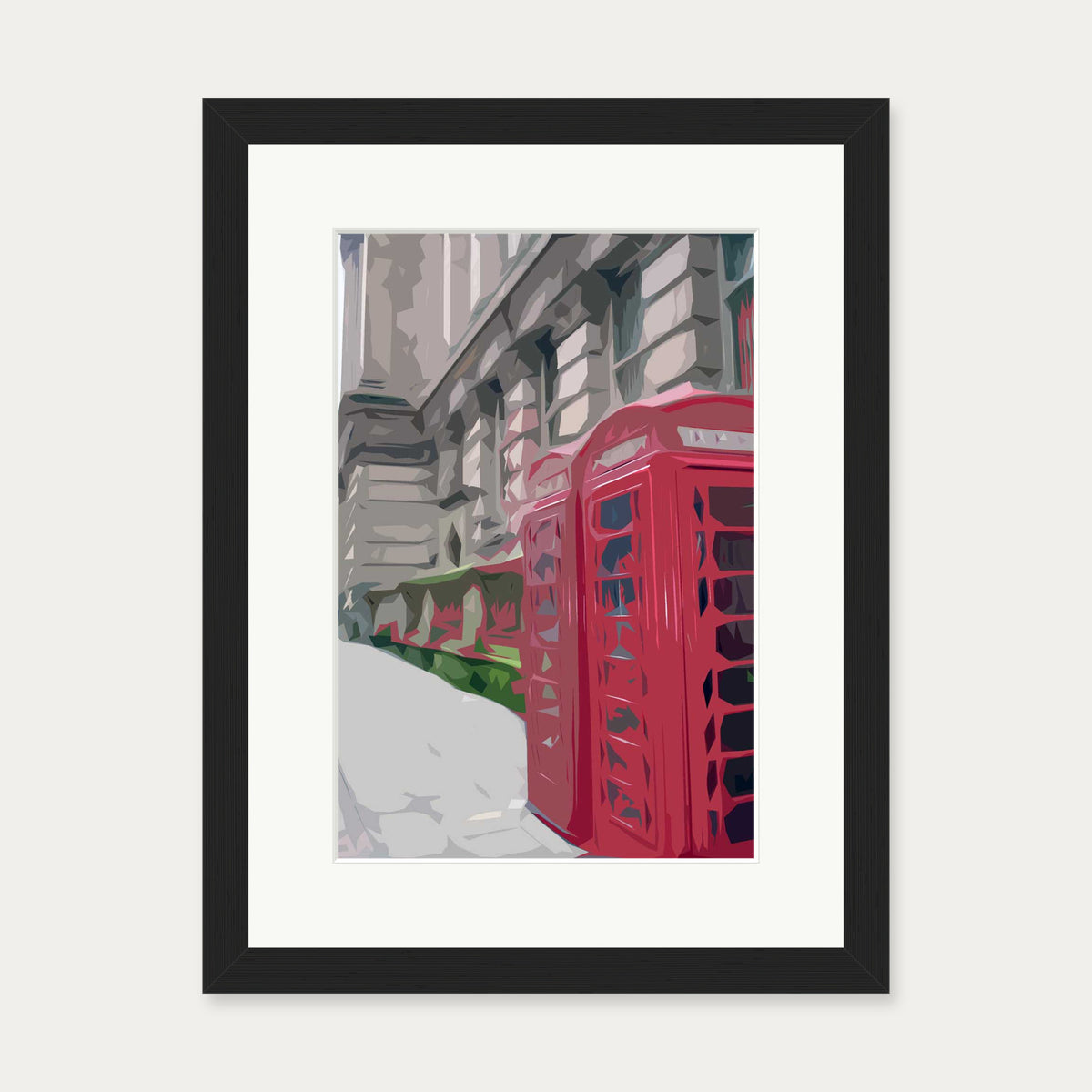 Brushed London Phone Booth Art Print — 30 x 40 cm — Black Frame