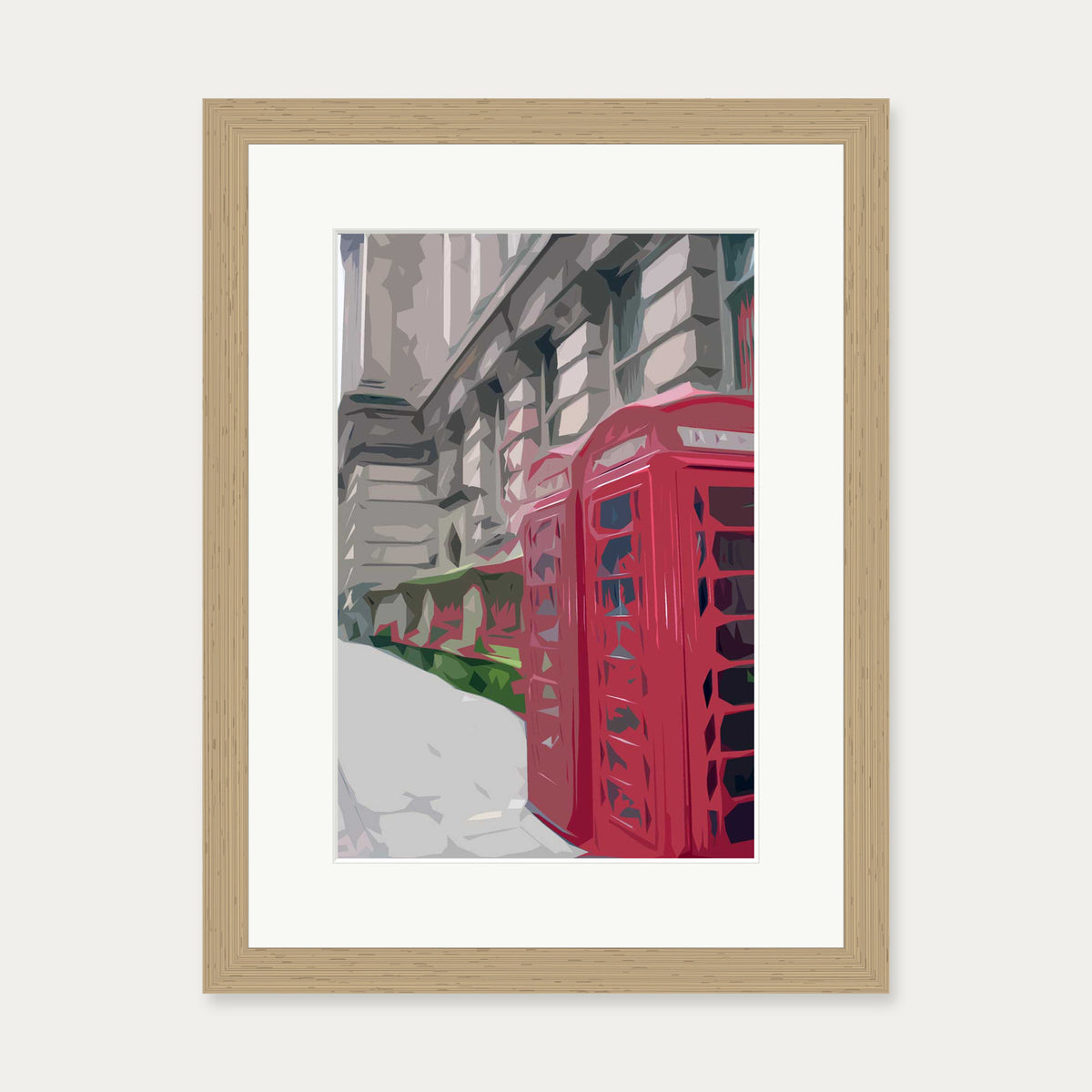 Brushed London Phone Booth Art Print — 30 x 40 cm — Oak Frame