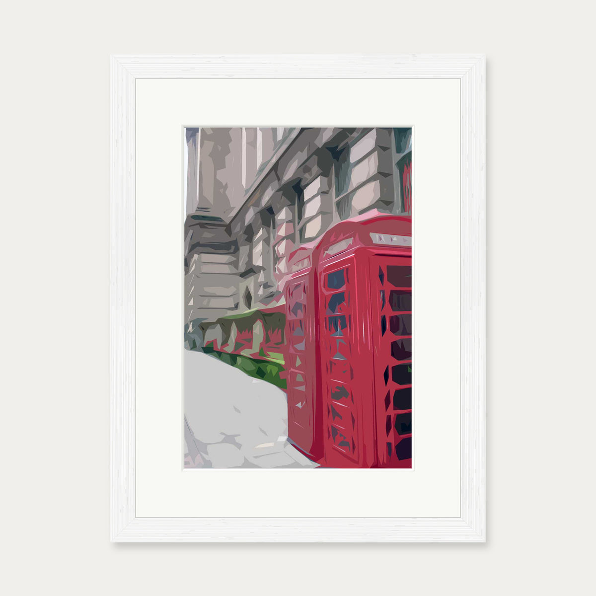Brushed London Phone Booth Art Print — 30 x 40 cm — White Frame