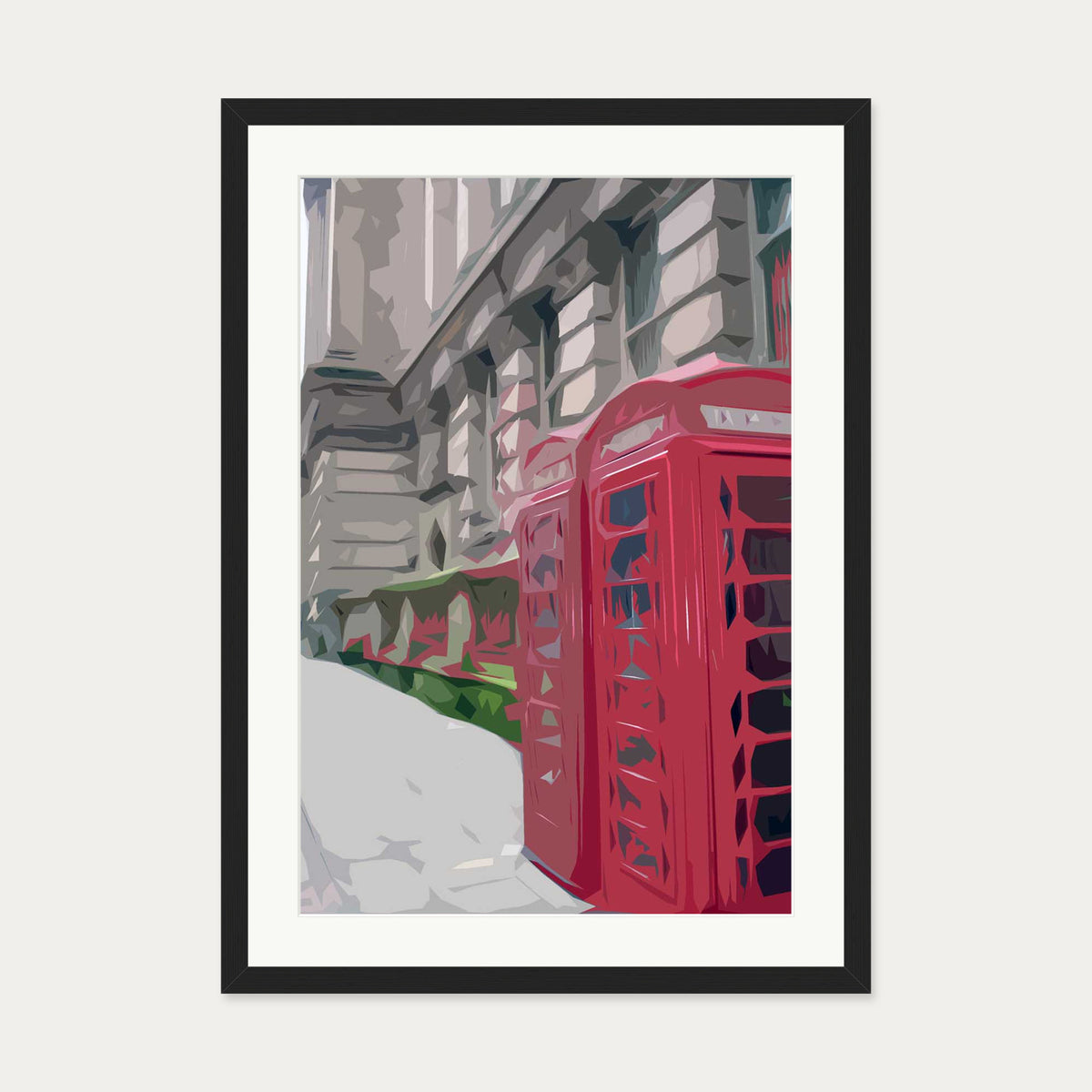 Brushed London Phone Booth Art Print — 50 x 70 cm — Black Frame