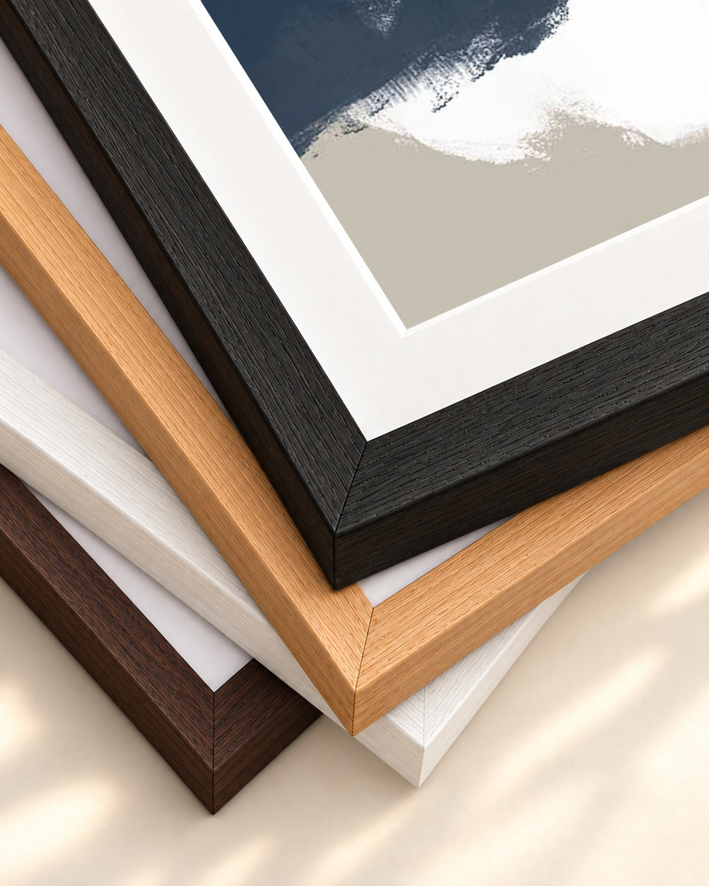 Brushed Navy Art Print — framed print corner with 5 cm mount and bevel