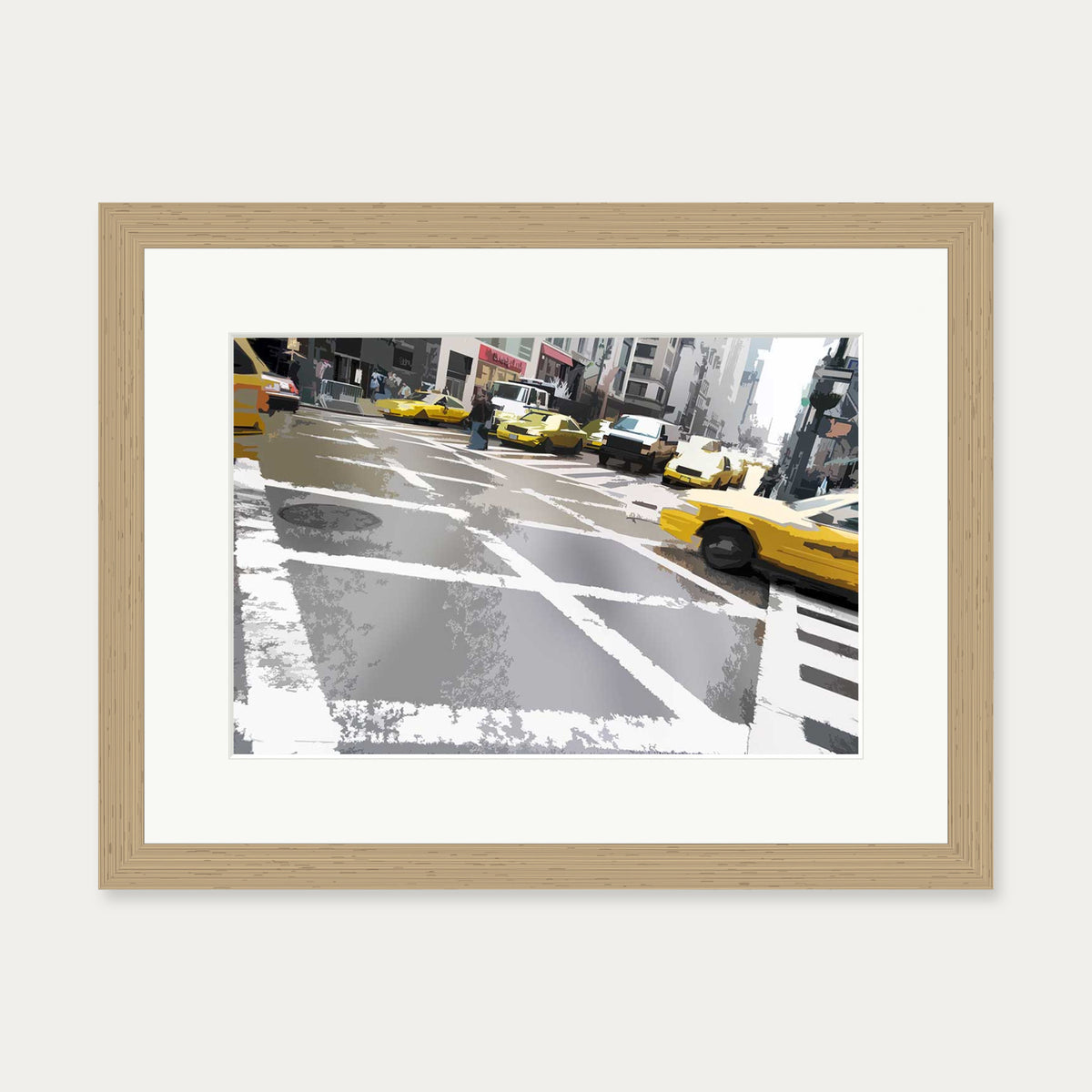 Brushed New York Crossing Art Print — 30 x 40 cm — Oak Frame