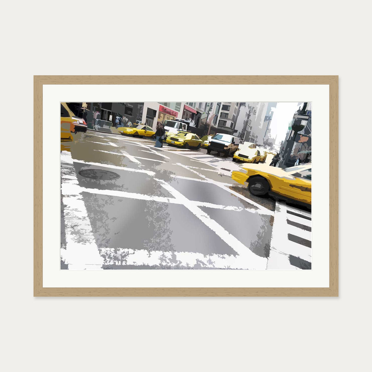 Brushed New York Crossing Art Print — 50 x 70 cm — Oak Frame