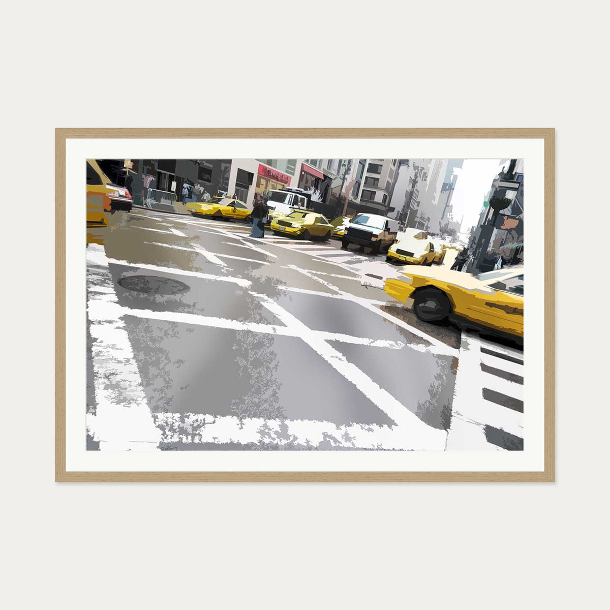 Brushed New York Crossing Art Print — 70 x 100 cm — Oak Frame