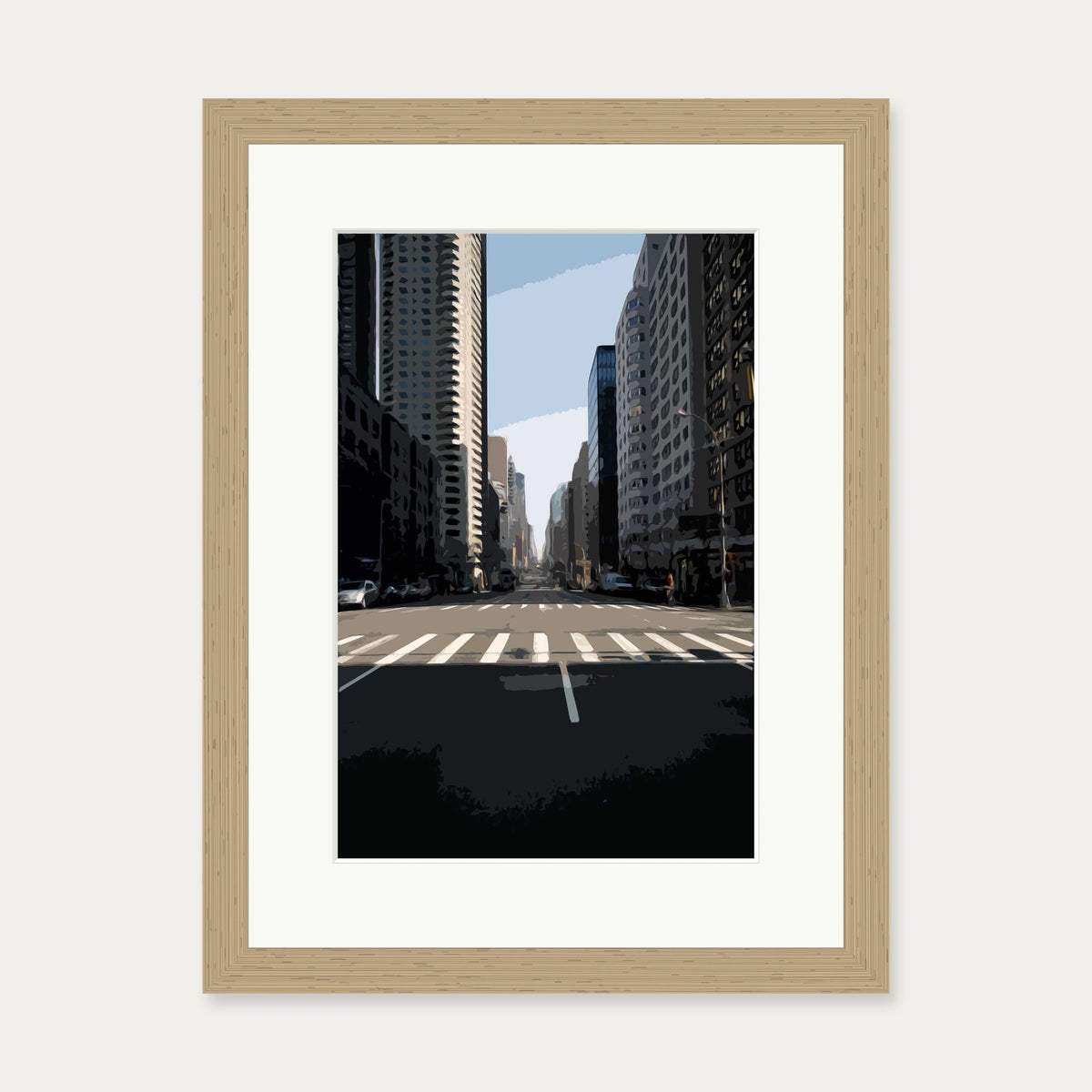 Brushed New York Art Print — 30 x 40 cm — Oak Frame