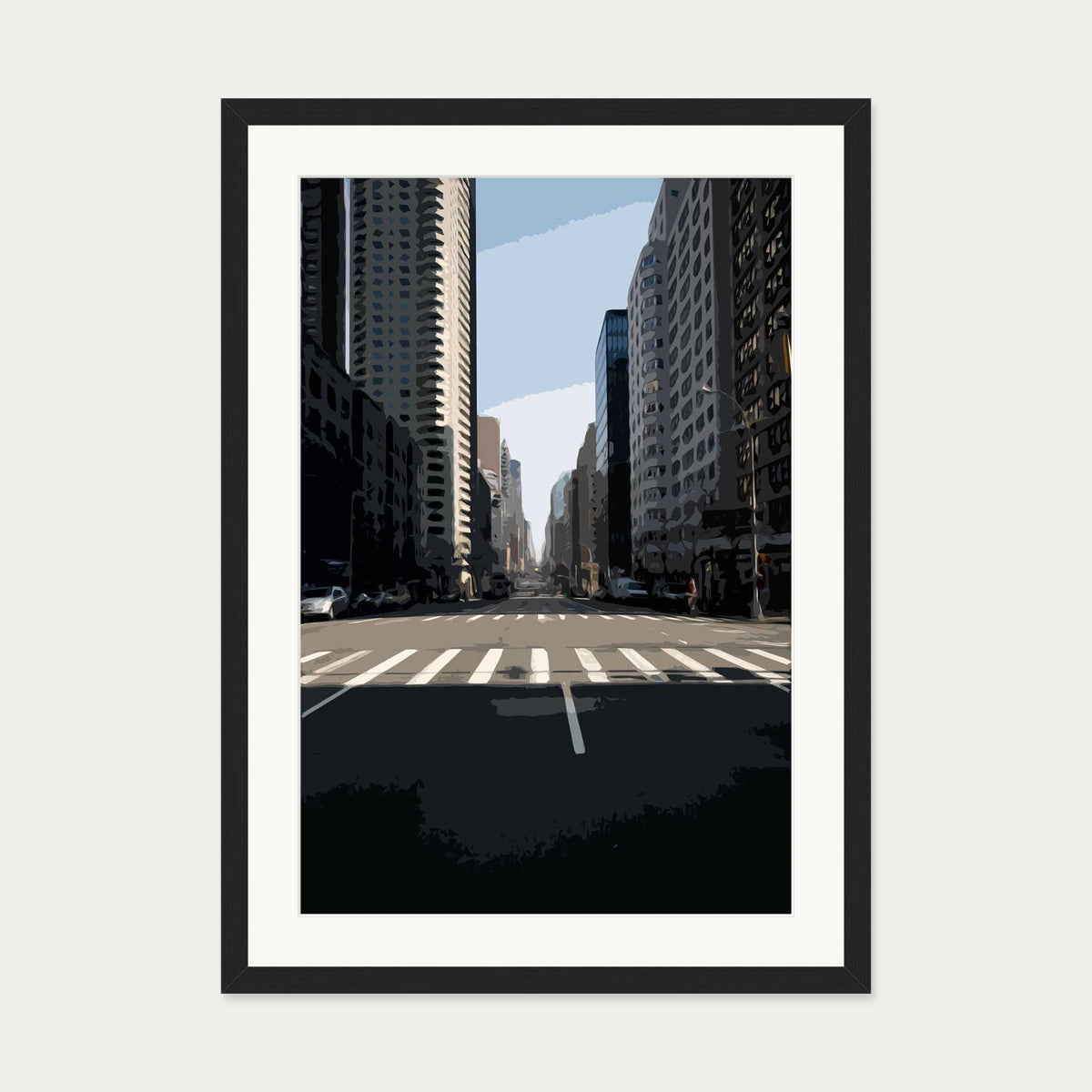 Brushed New York Art Print — 50 x 70 cm — Black Frame