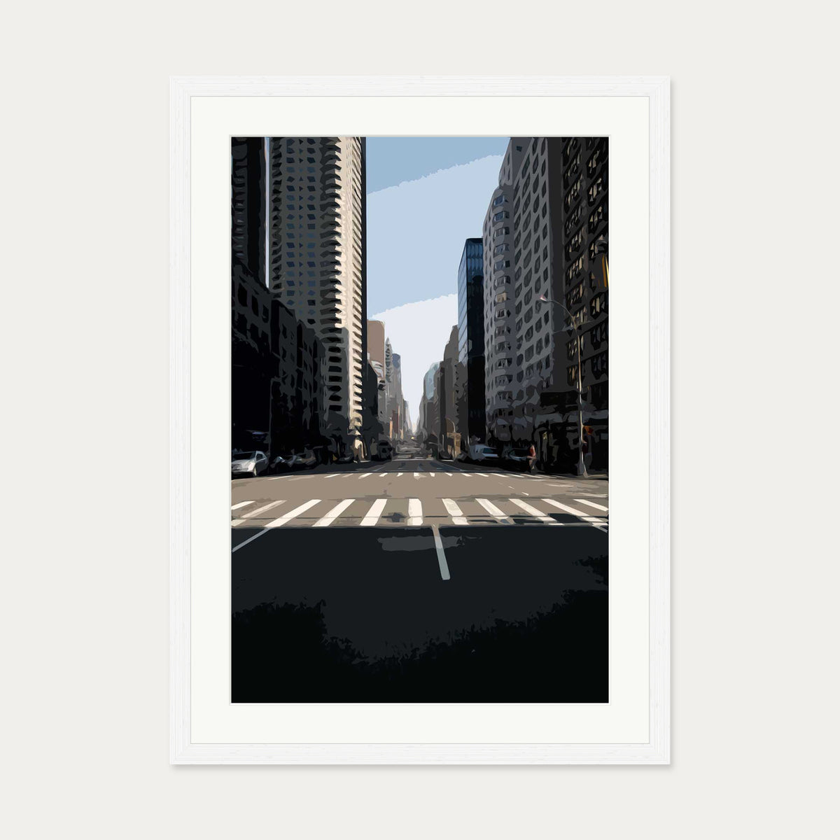 Brushed New York Art Print — 50 x 70 cm — White Frame