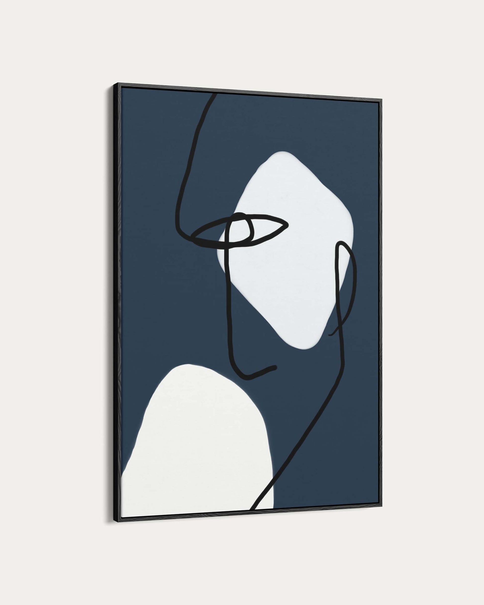 Abstract line art of a face on a dark blue background