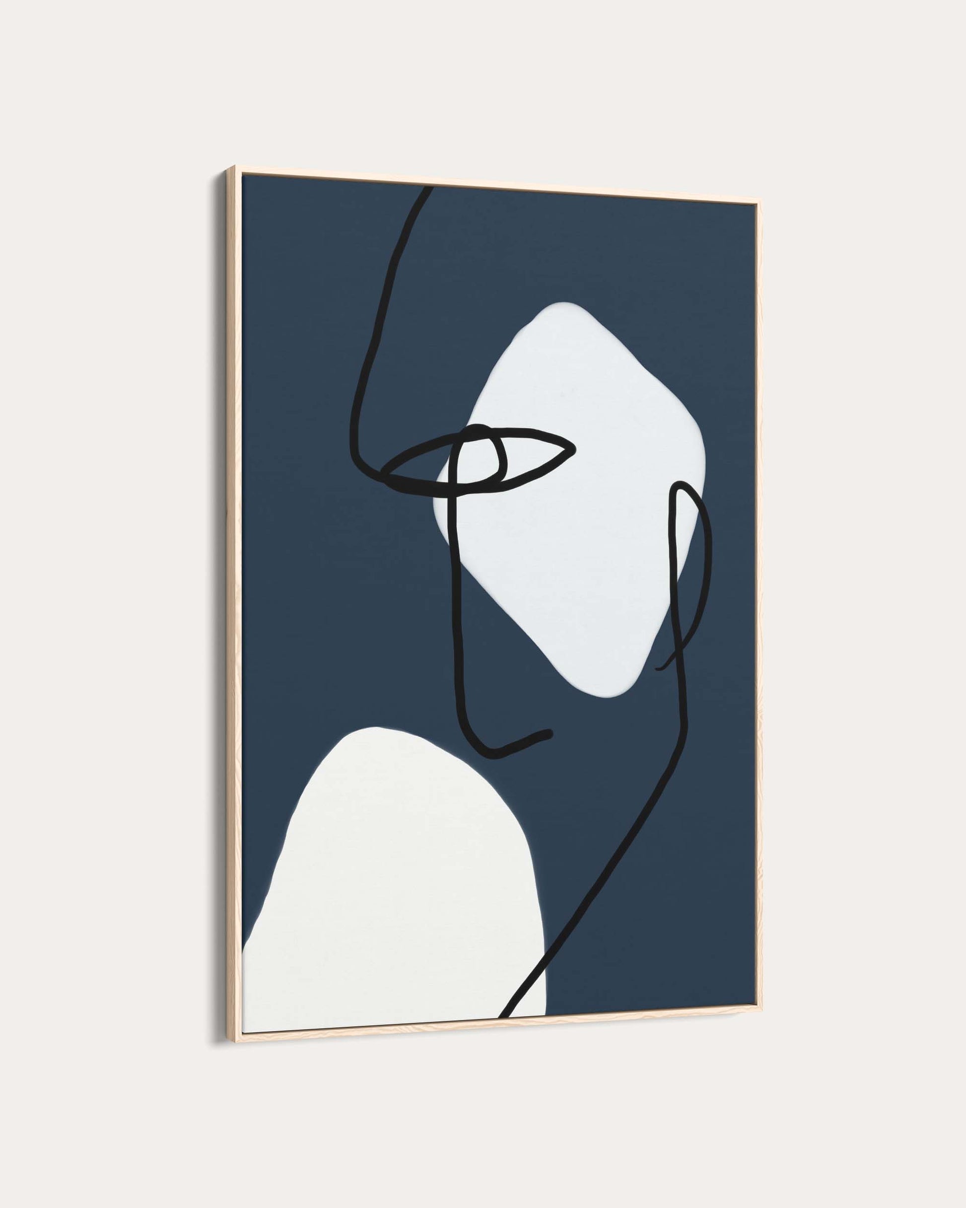 Abstract line art of a face on a dark blue background