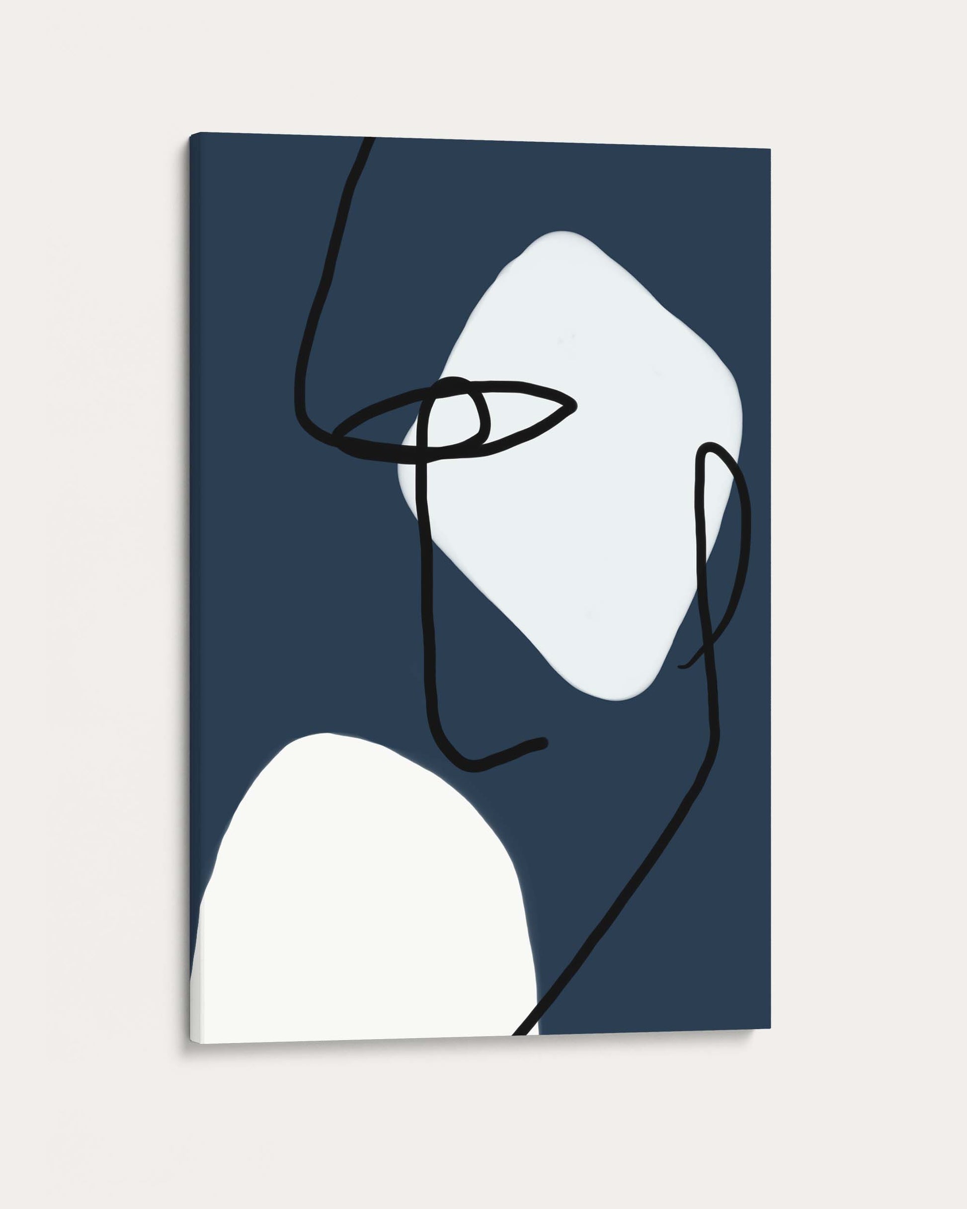 Abstract art print with a minimalistic design on a blue background