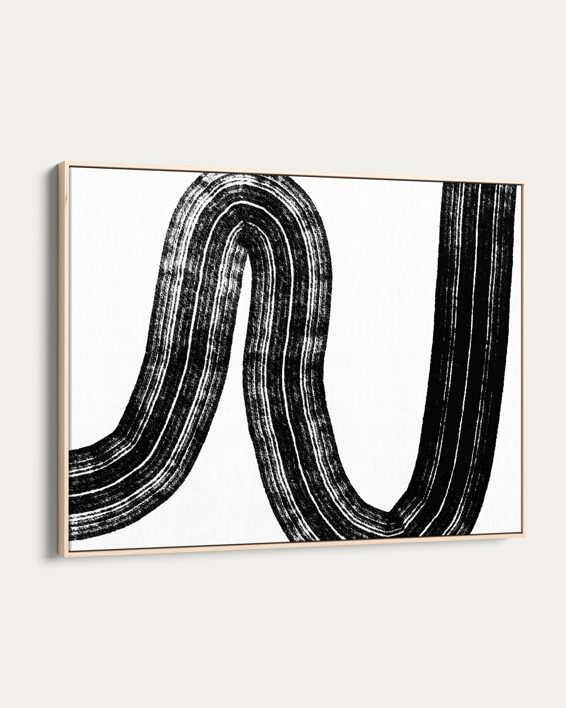 Abstract black and white artwork on a light gray background
