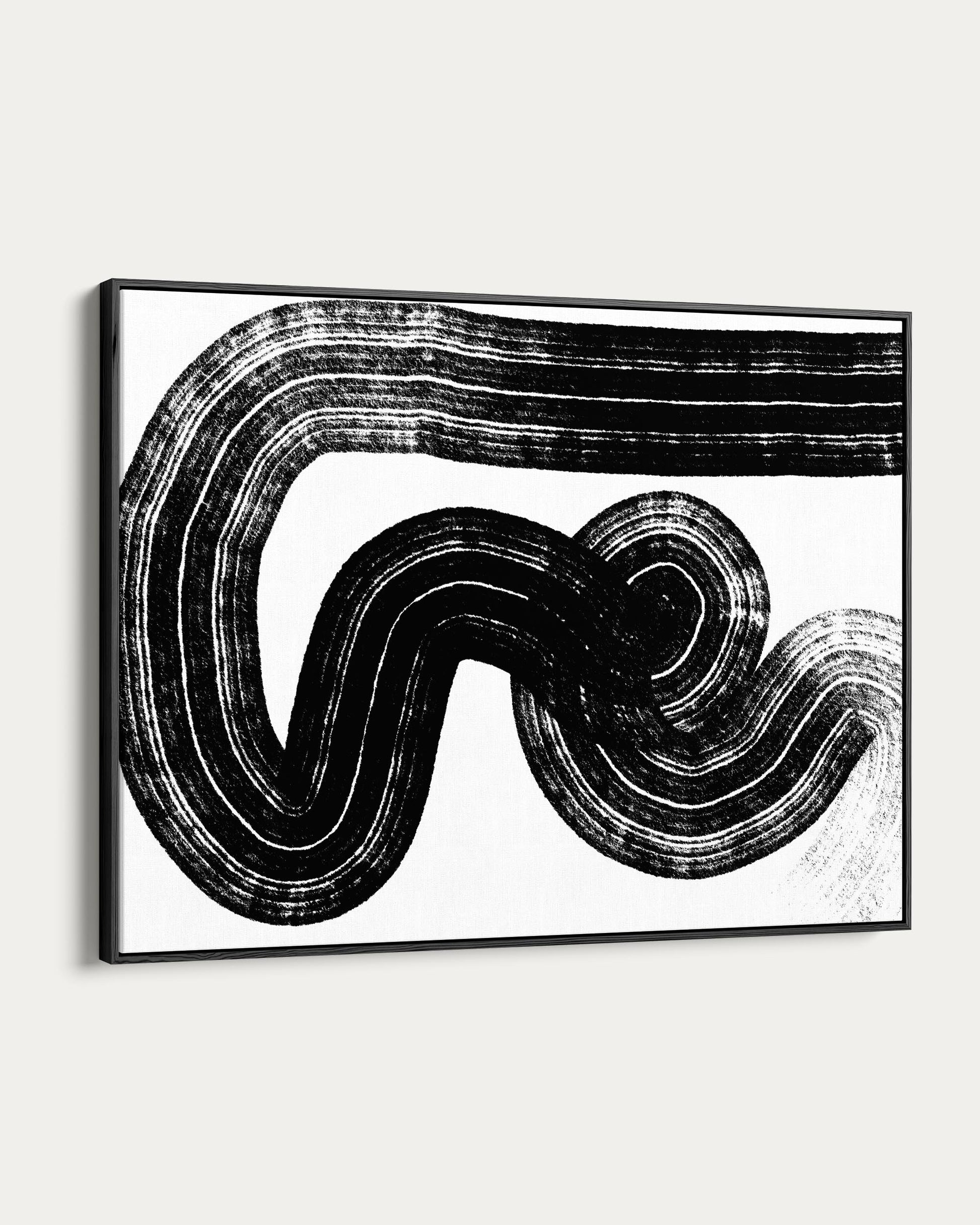 Black and white abstract art piece on a white background