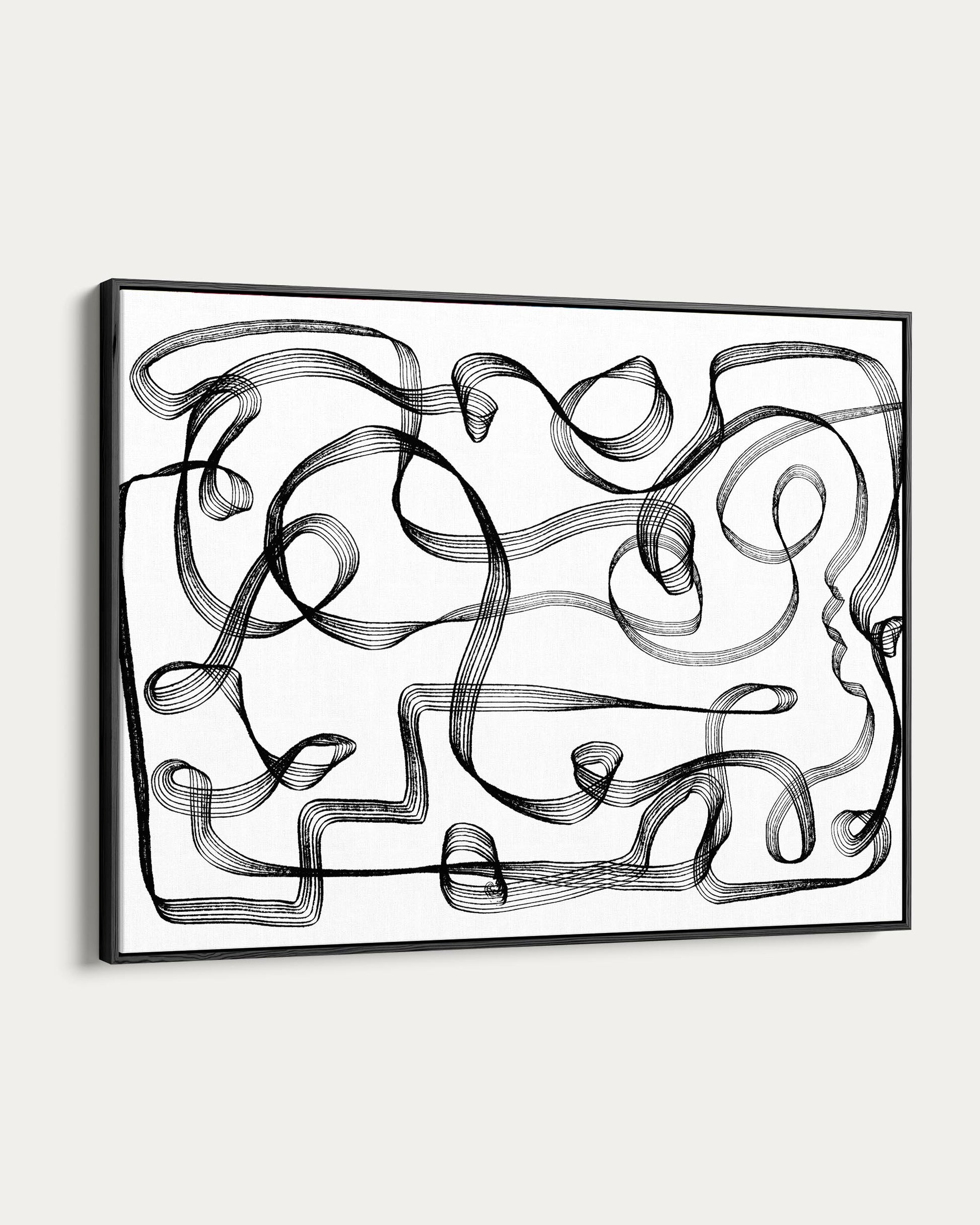 Abstract black and white artwork on a white background
