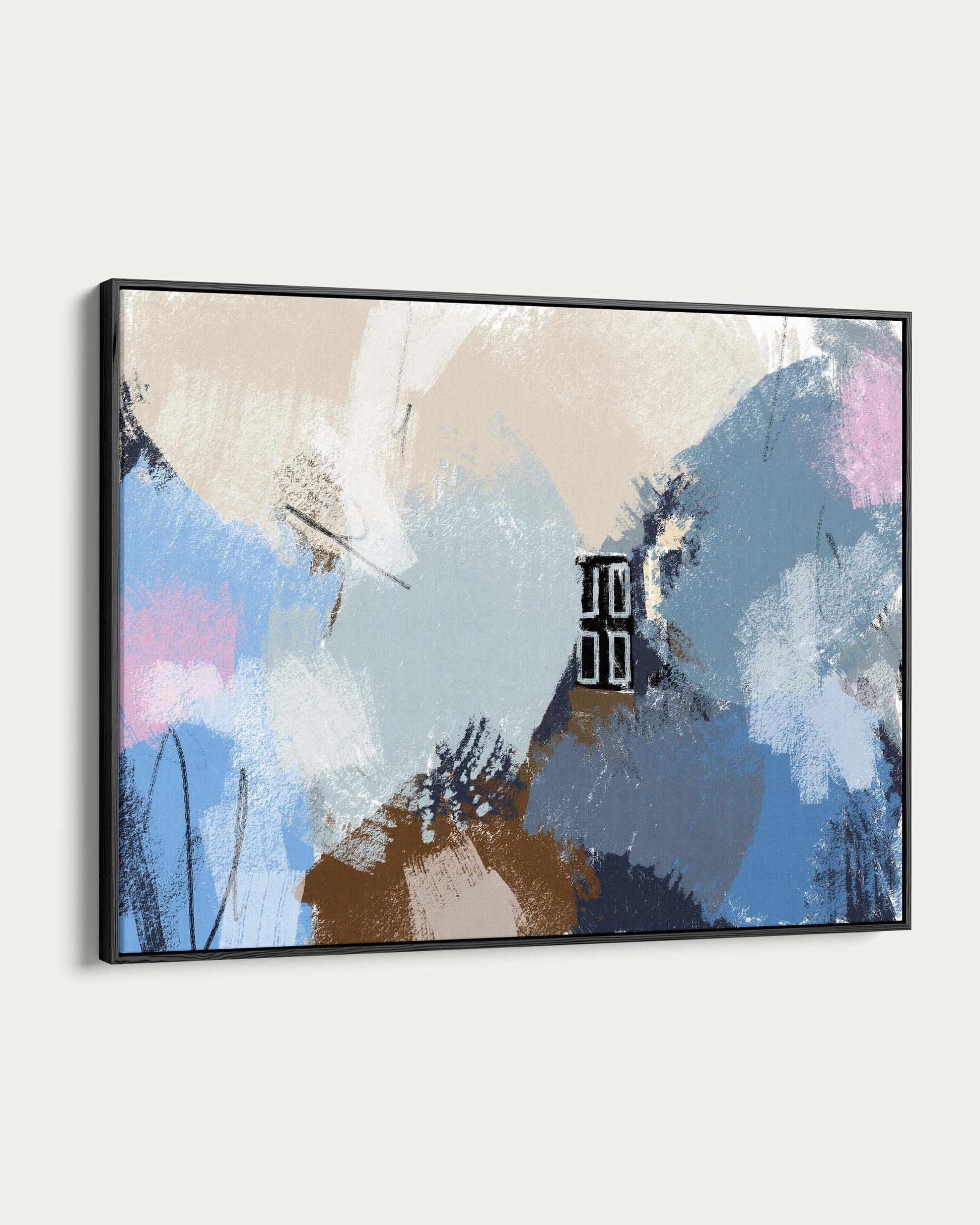 Abstract art painting with a black frame on a white background