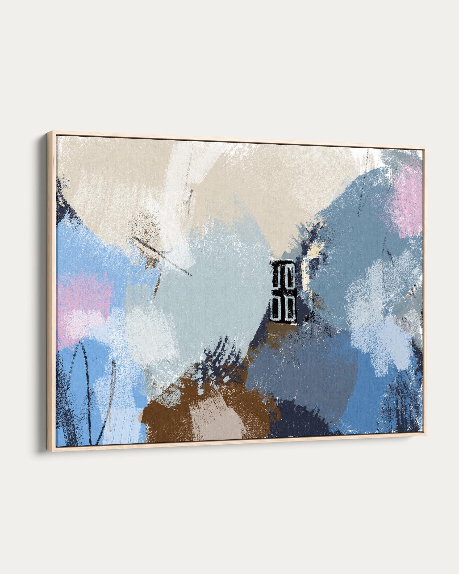 Abstract painting with colorful brush strokes on a white wall