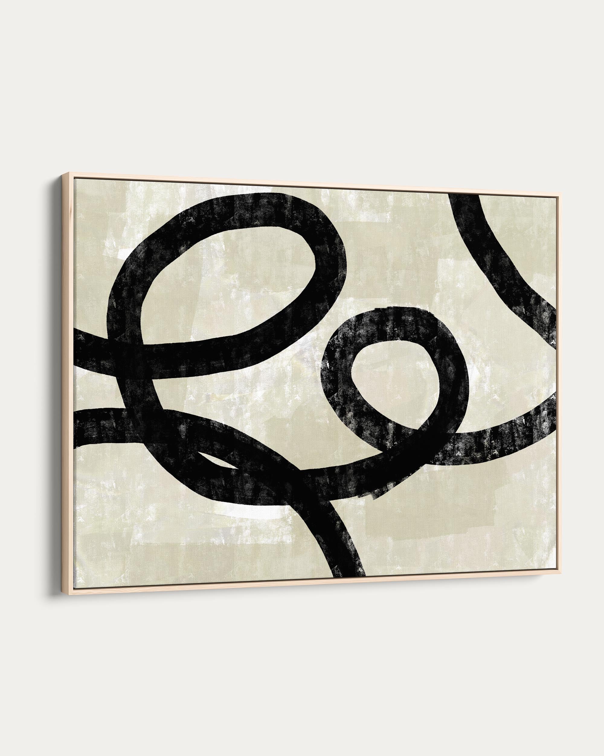 Abstract art piece with black curved lines on a light background