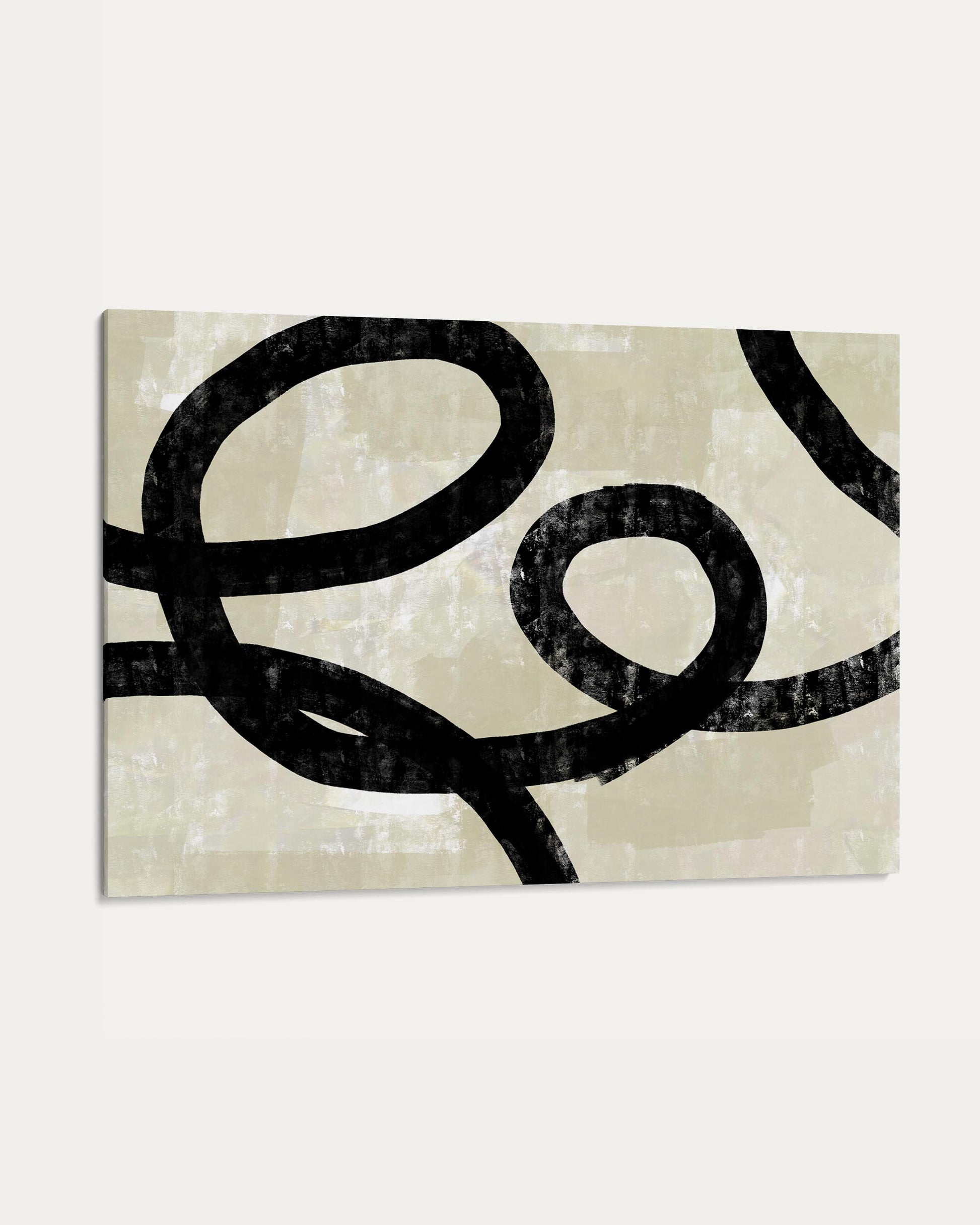 Abstract design with black curved lines on a beige background