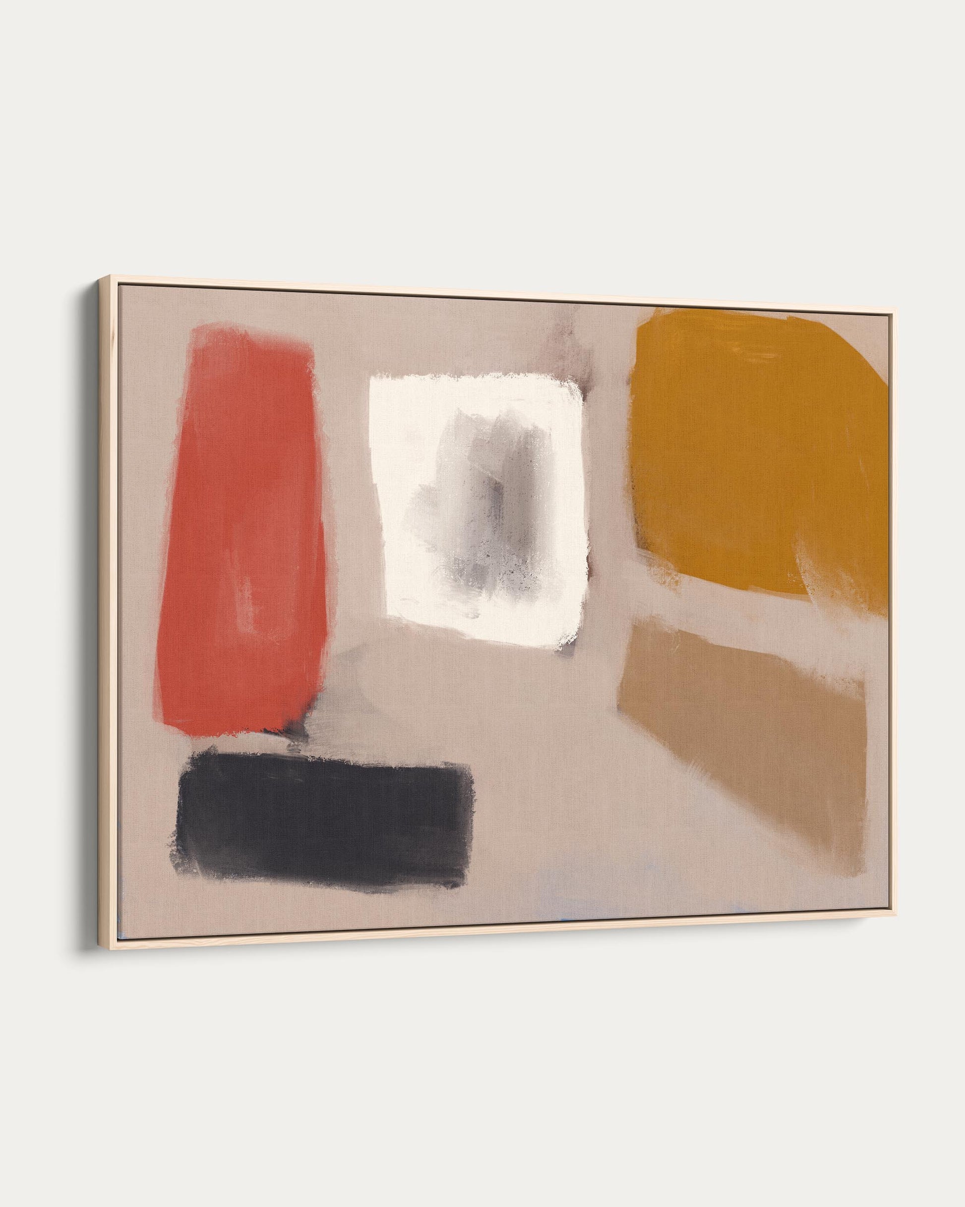 Abstract art piece with geometric shapes on a beige background