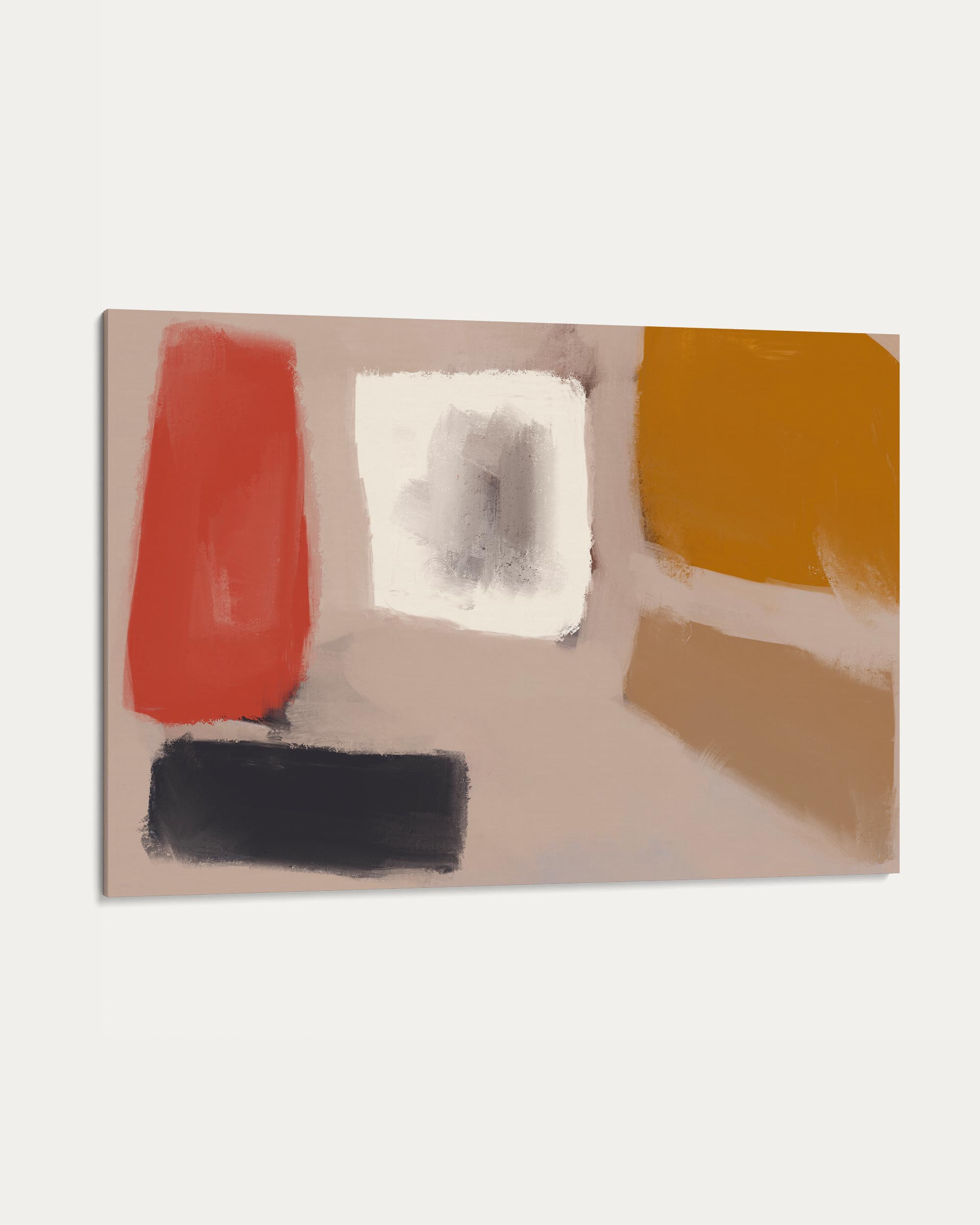 Abstract art piece with geometric shapes on a beige background