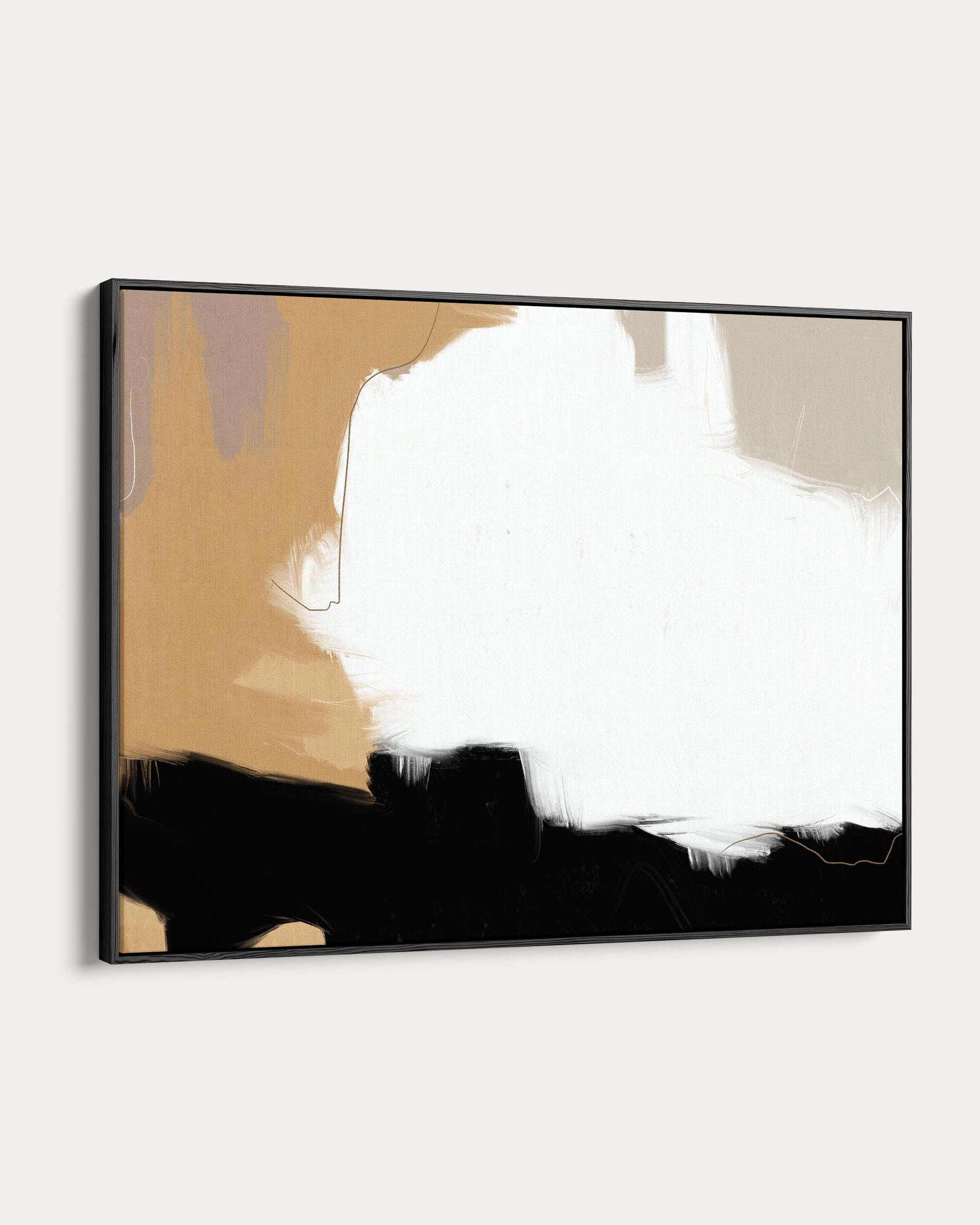Abstract art print with brown, white, and black abstract shapes on a white background