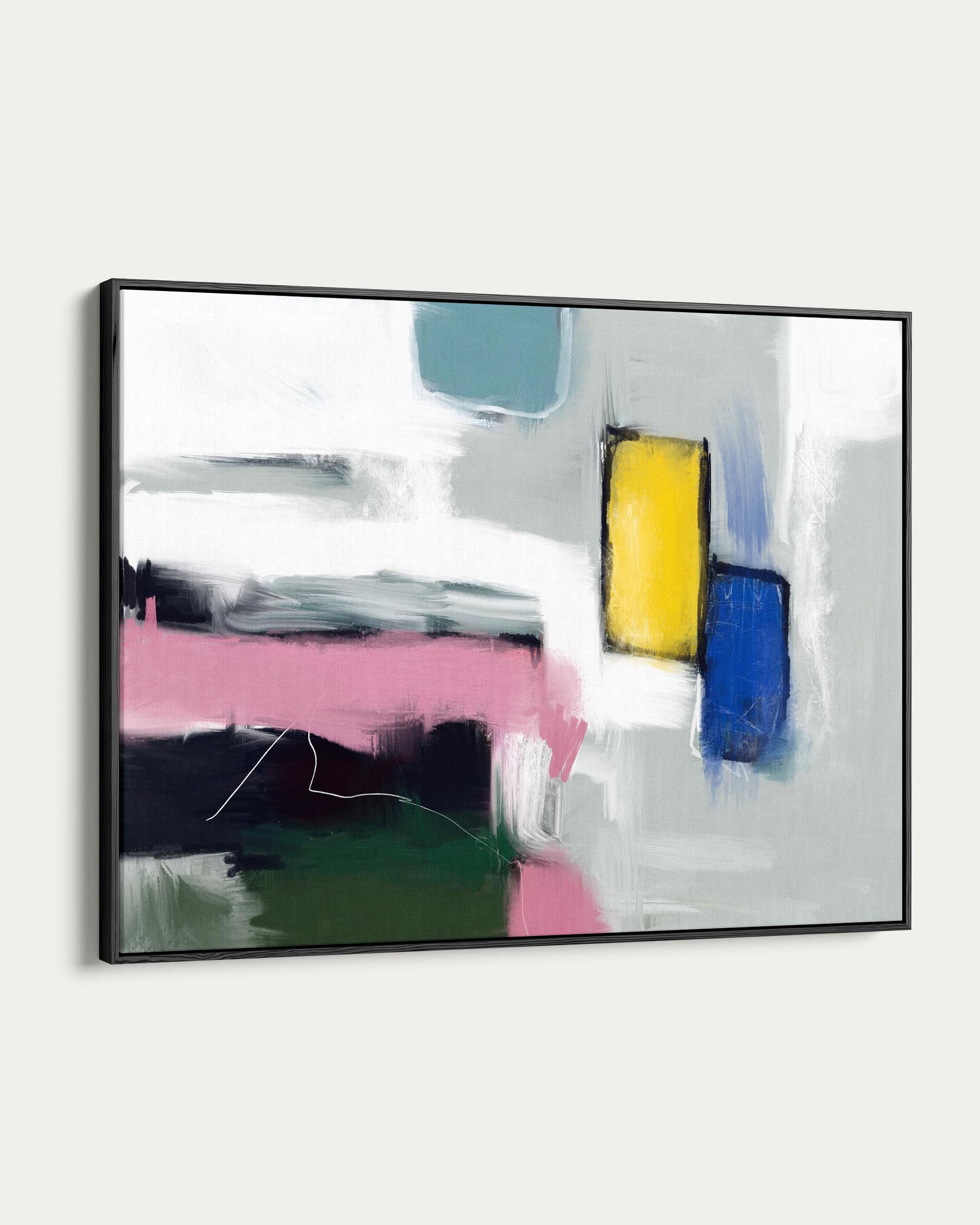 Abstract art painting with colorful brush strokes on a white background