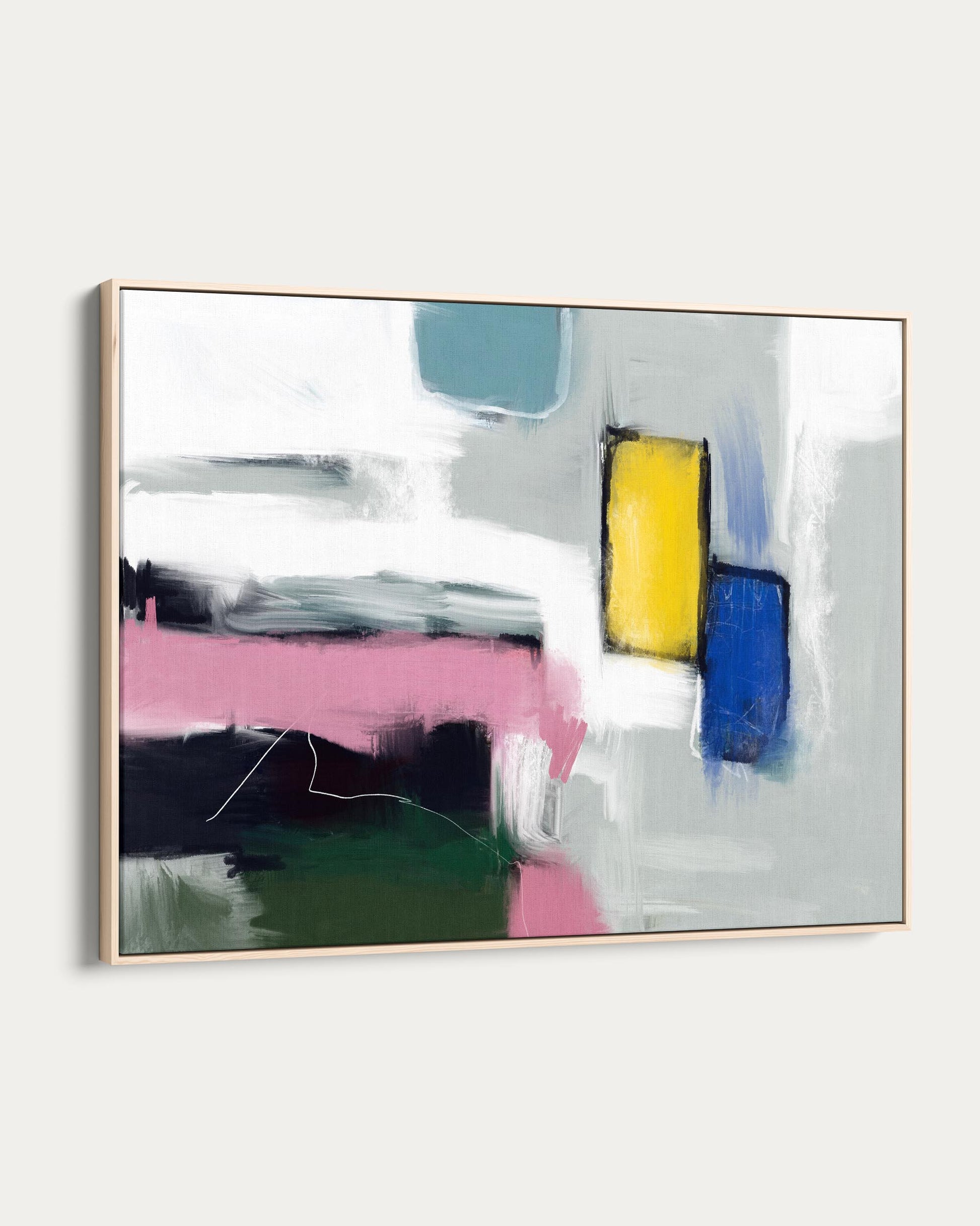 Abstract art painting with colorful brush strokes on a white wall