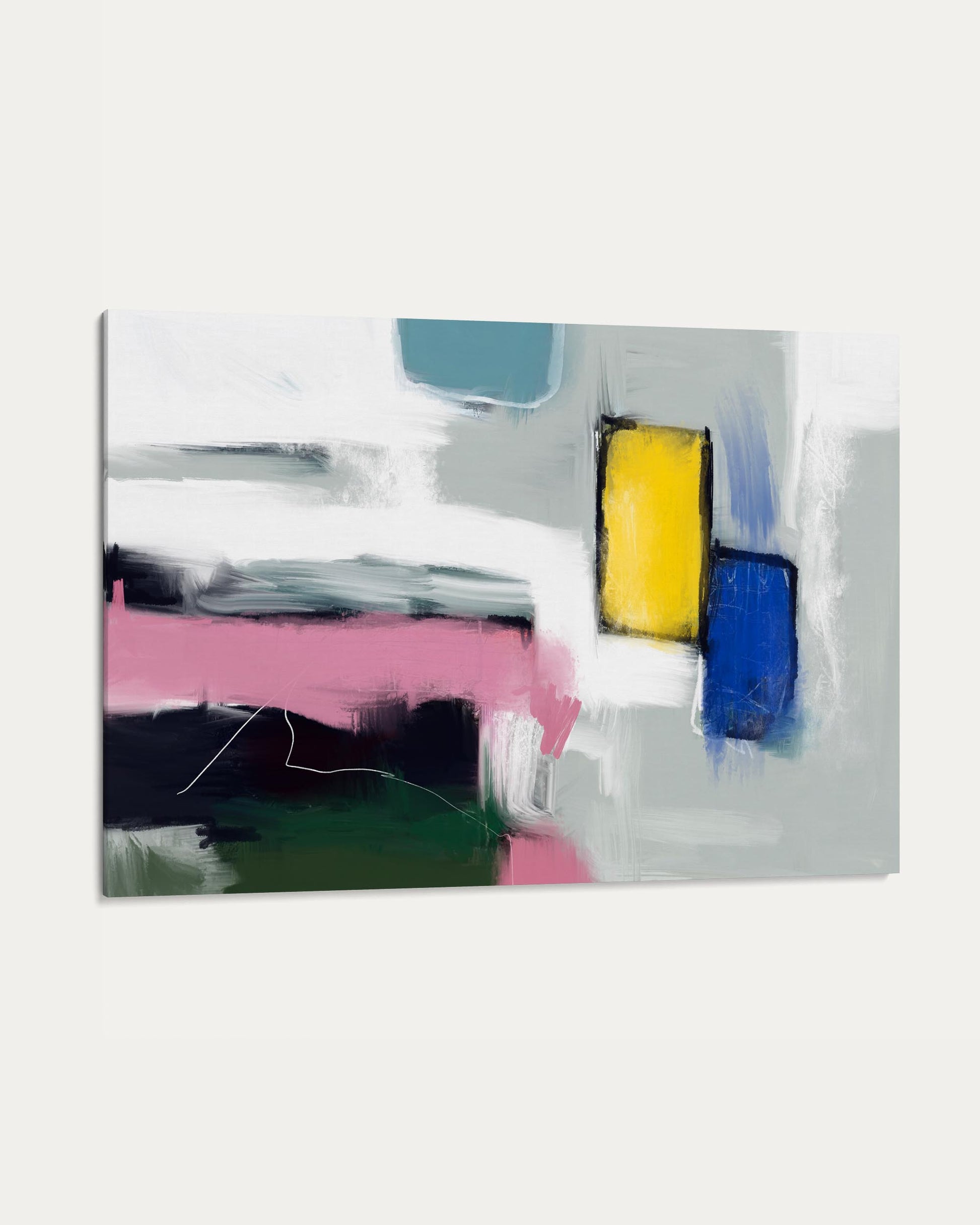 Abstract painting with colorful brush strokes on a white background