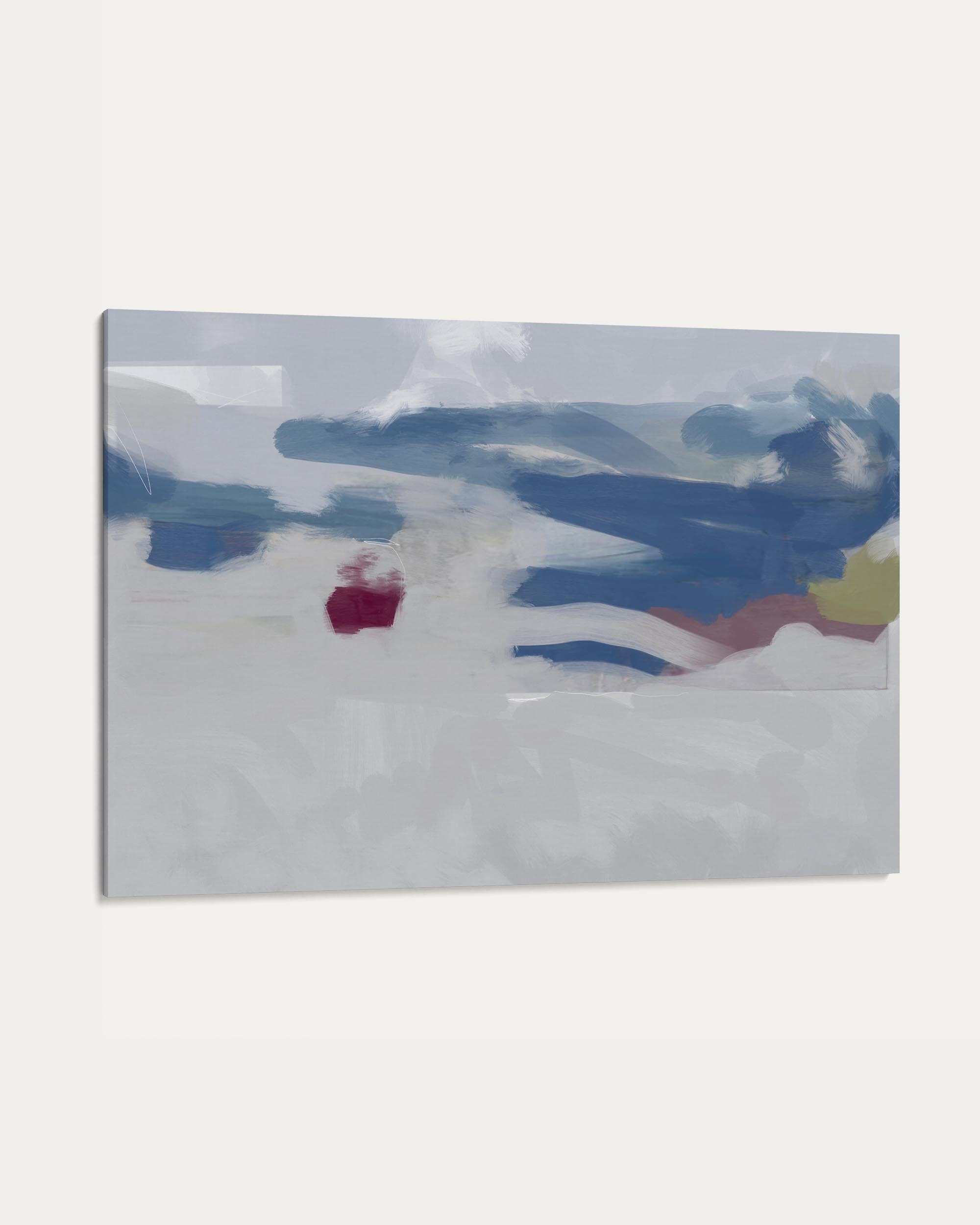 Abstract art piece with a central red circle on a white background