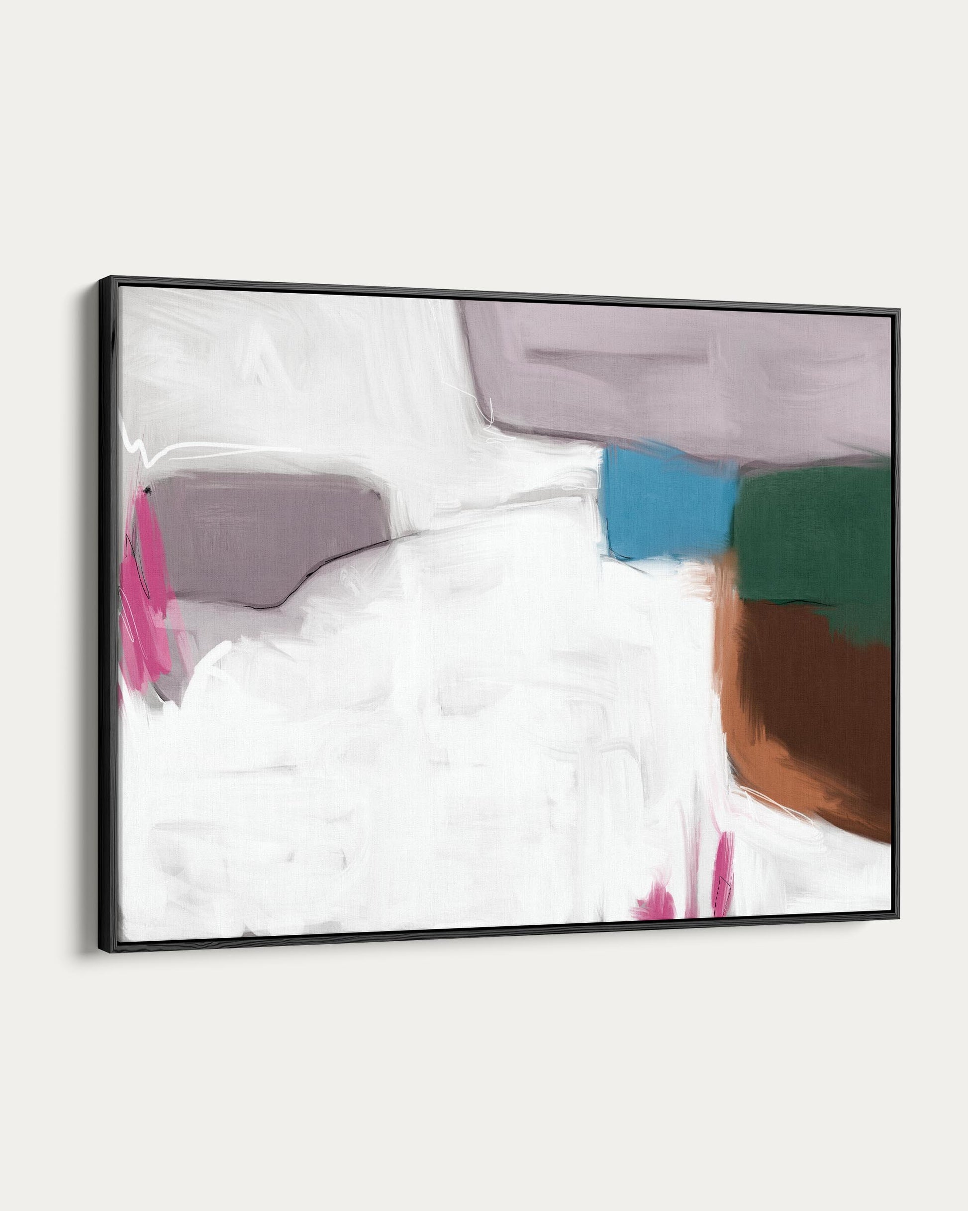 Abstract art piece with colorful shapes on a white background