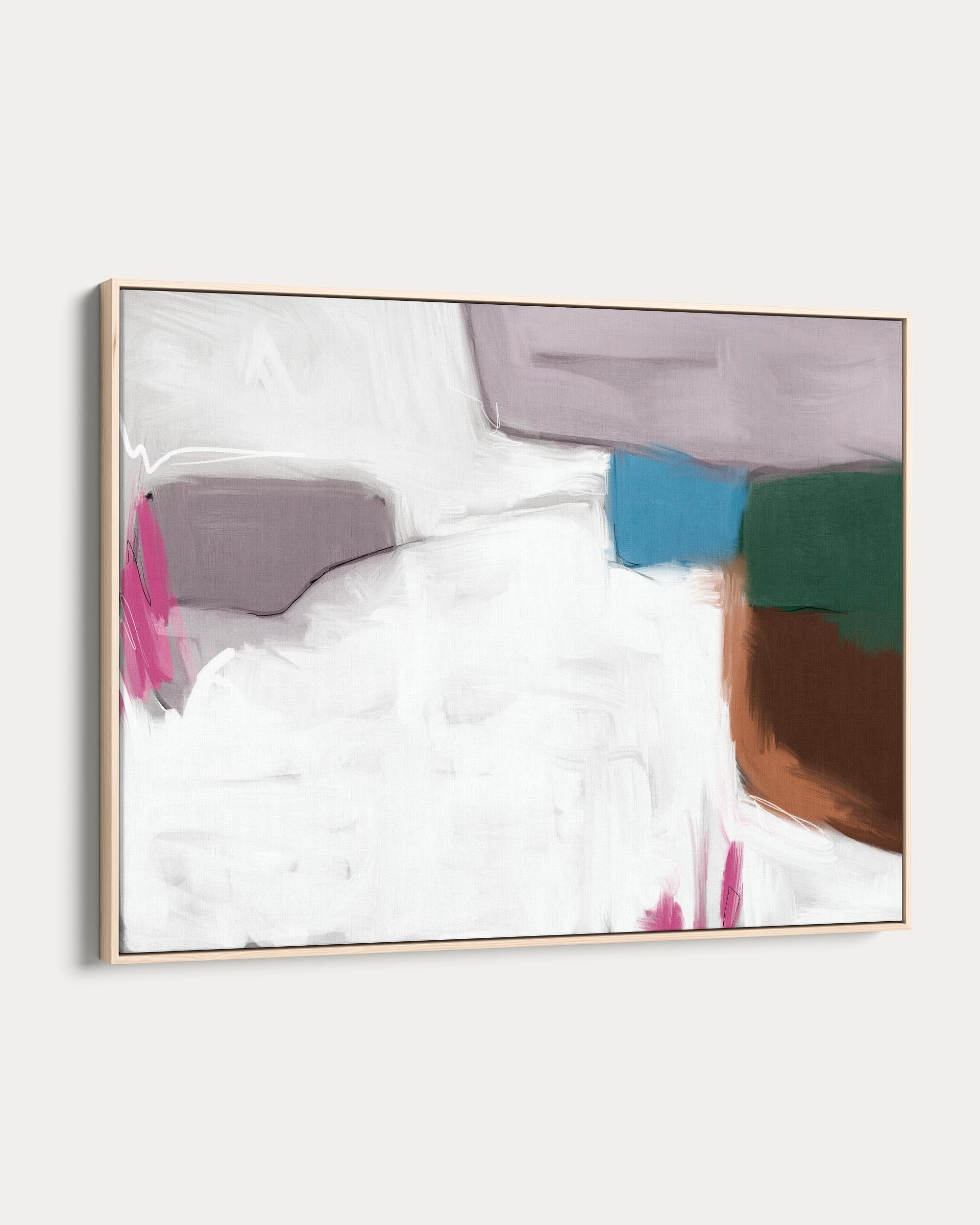 Abstract art print with colorful shapes on a white background
