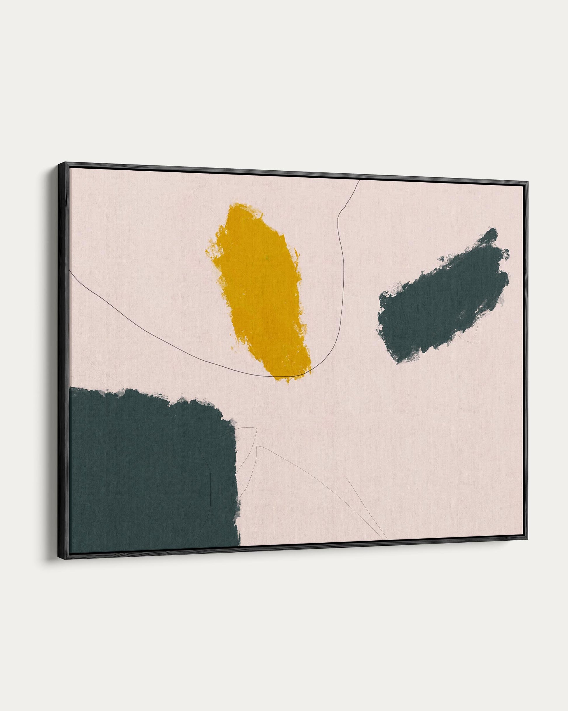 Abstract art print with two colored shapes on a beige background