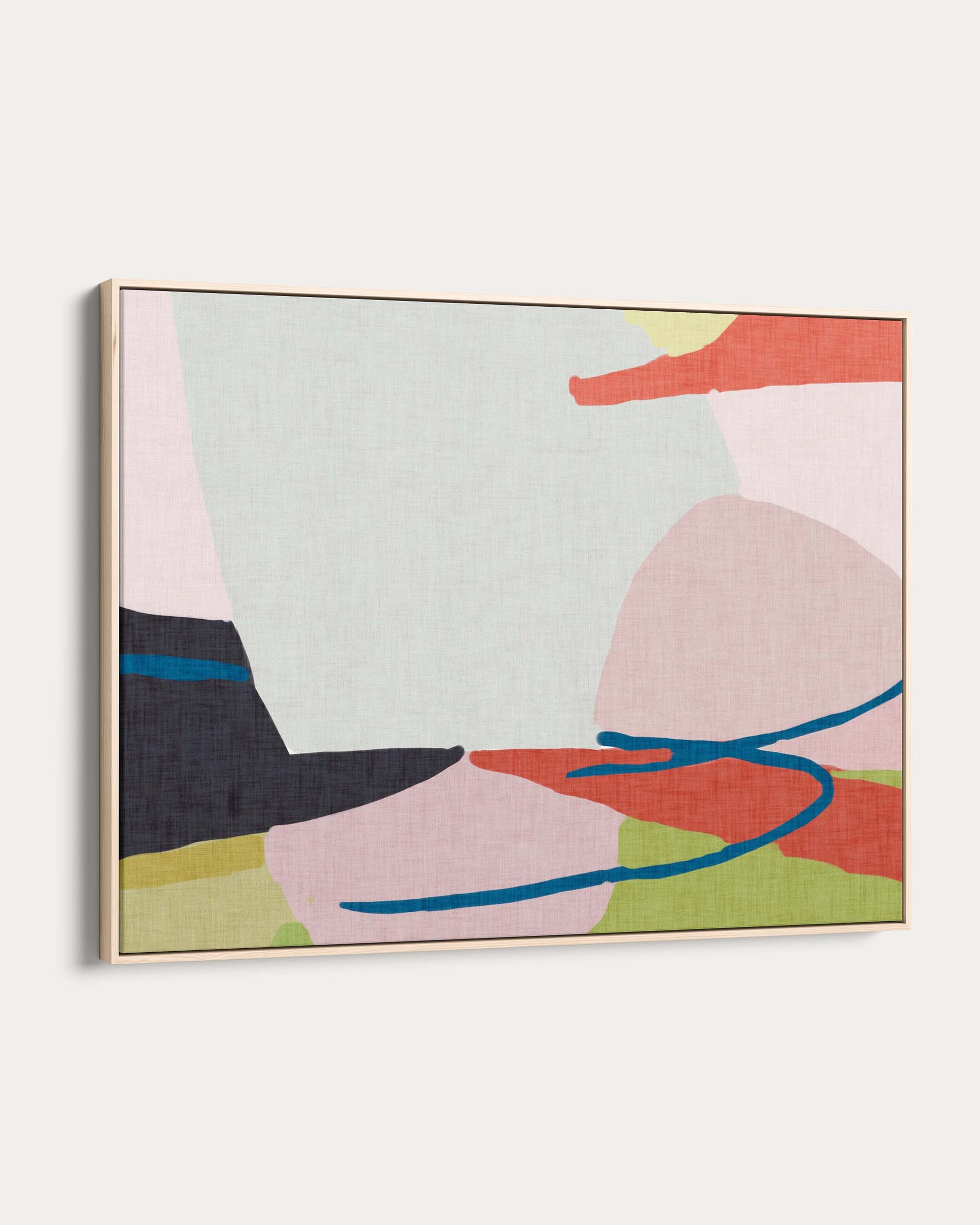 Abstract art piece with colorful geometric shapes on a light background