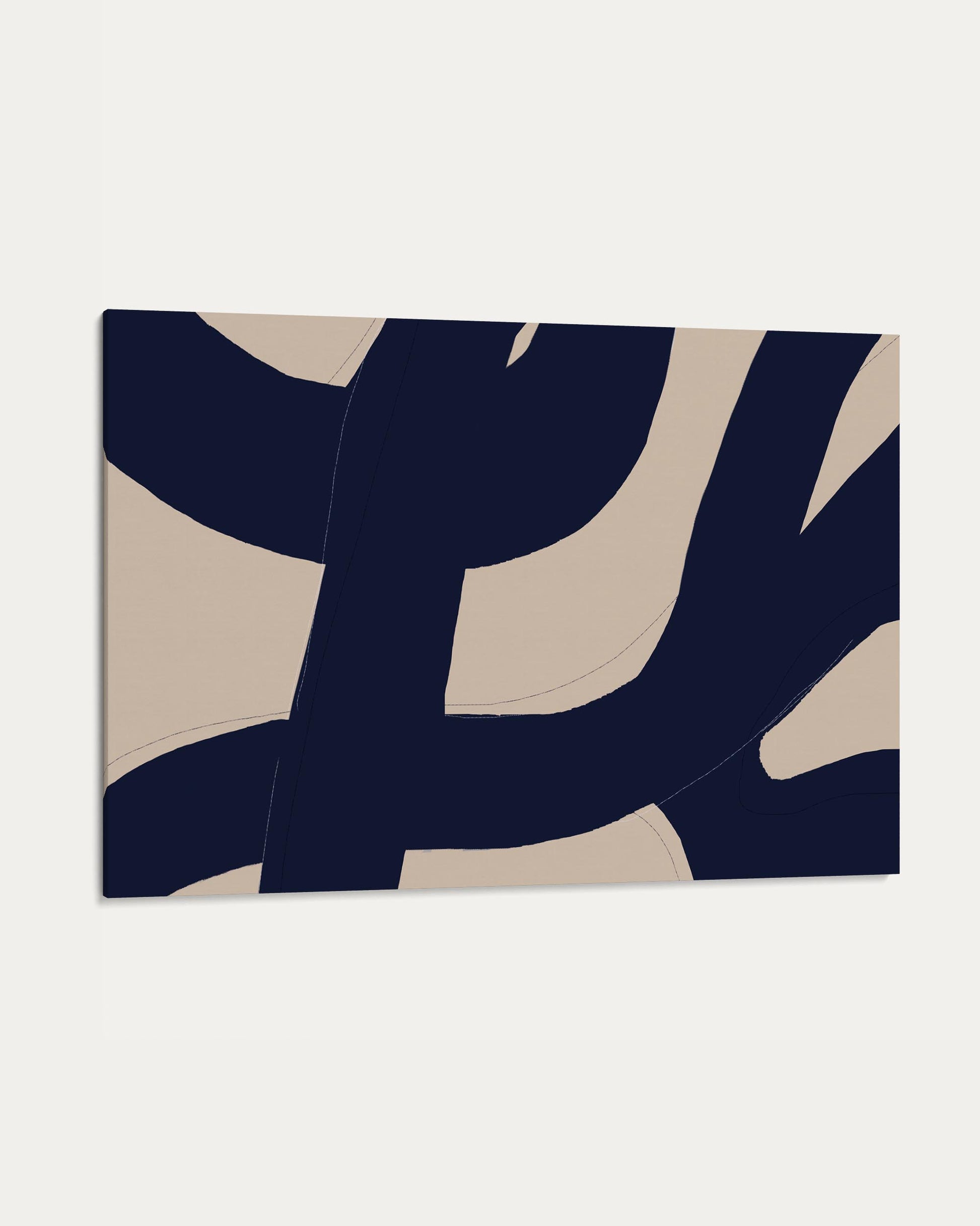Abstract design with navy and beige shapes on a white background