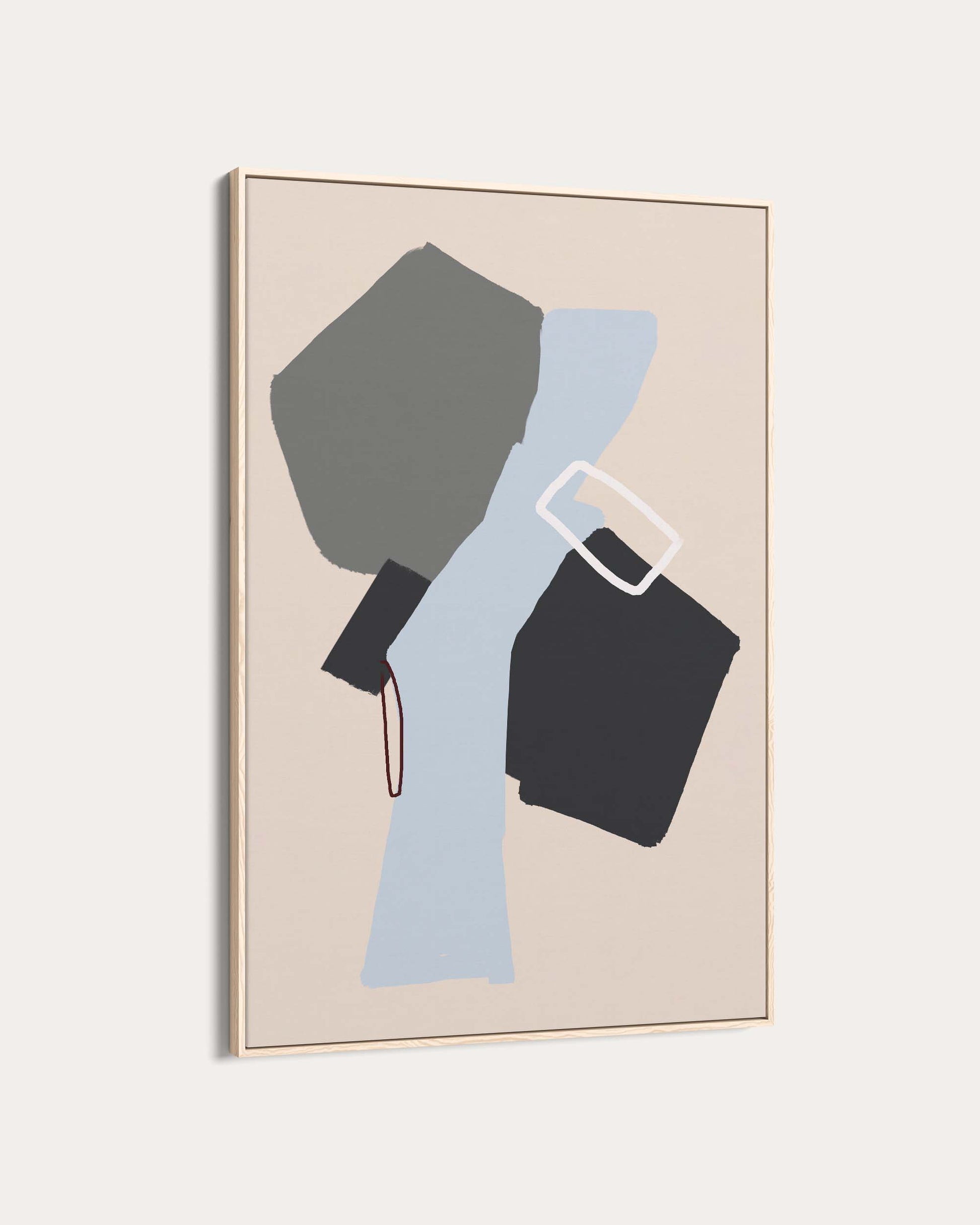 Abstract art print with geometric shapes on a beige background