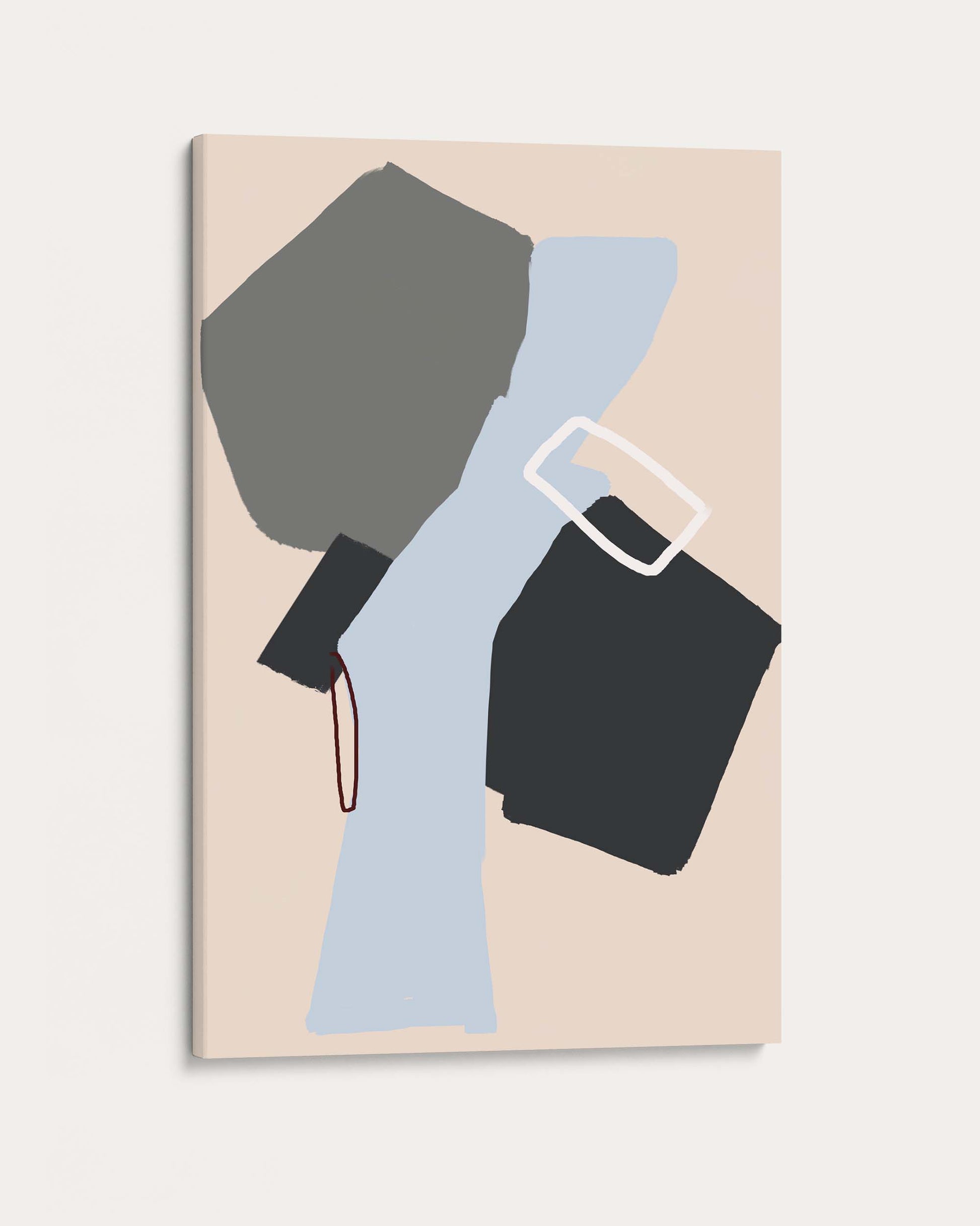 Abstract art piece with geometric shapes on a beige background