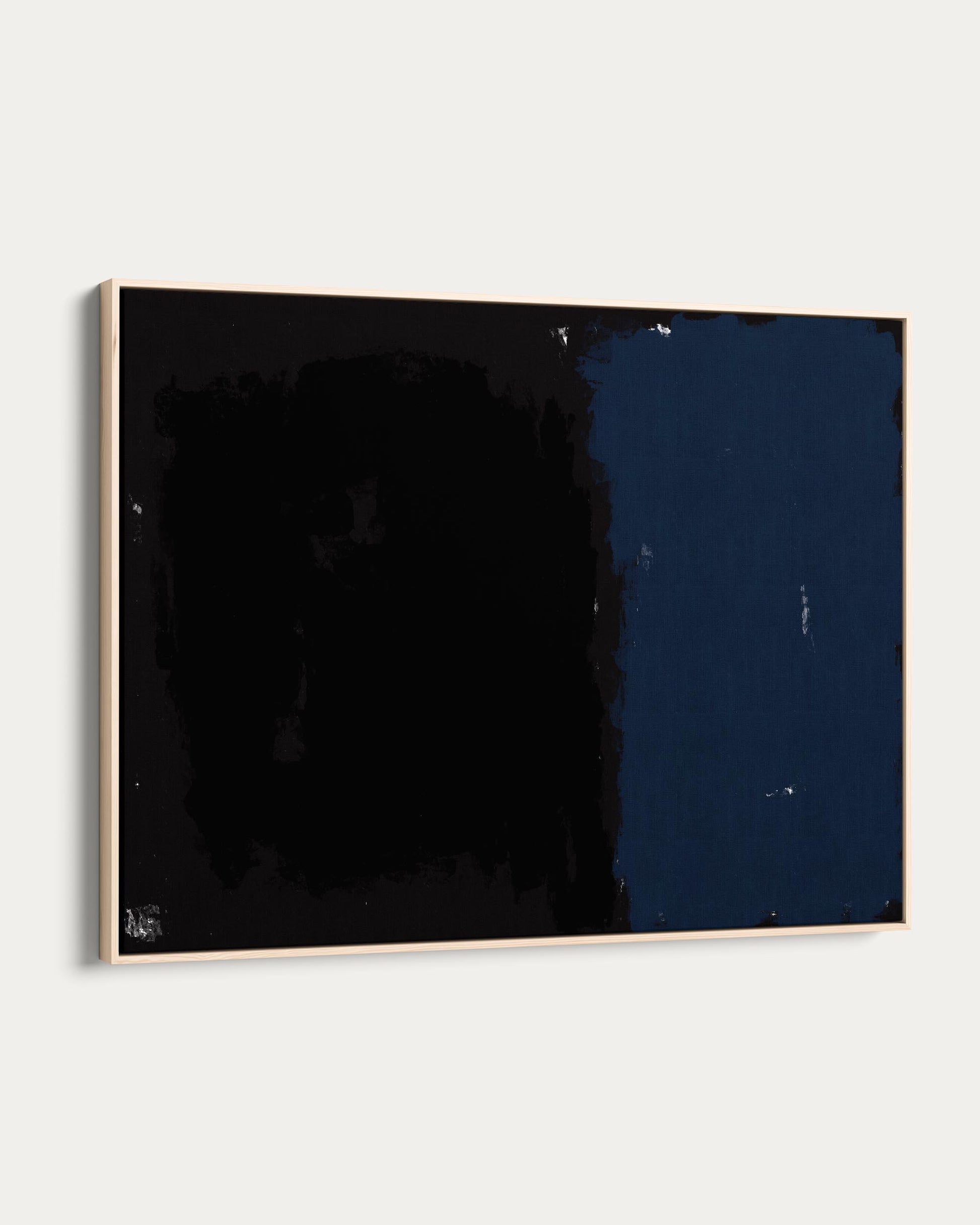 Abstract art piece with black and blue tones on a white background