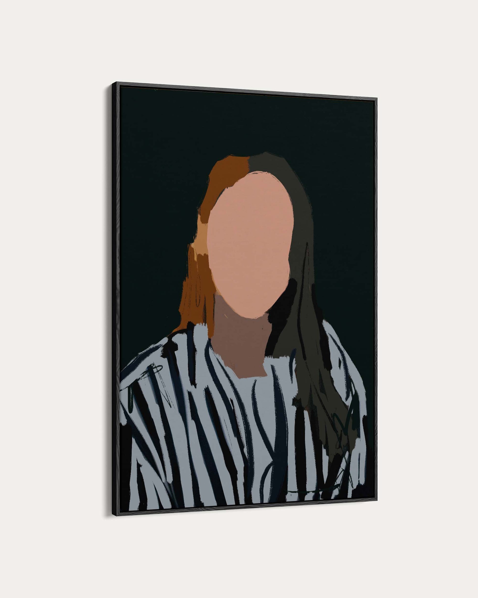 Canvas print of a stylized portrait with a blurred face on a black background