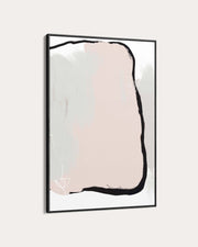 Framed abstract art with a pink and black design on a light gray background