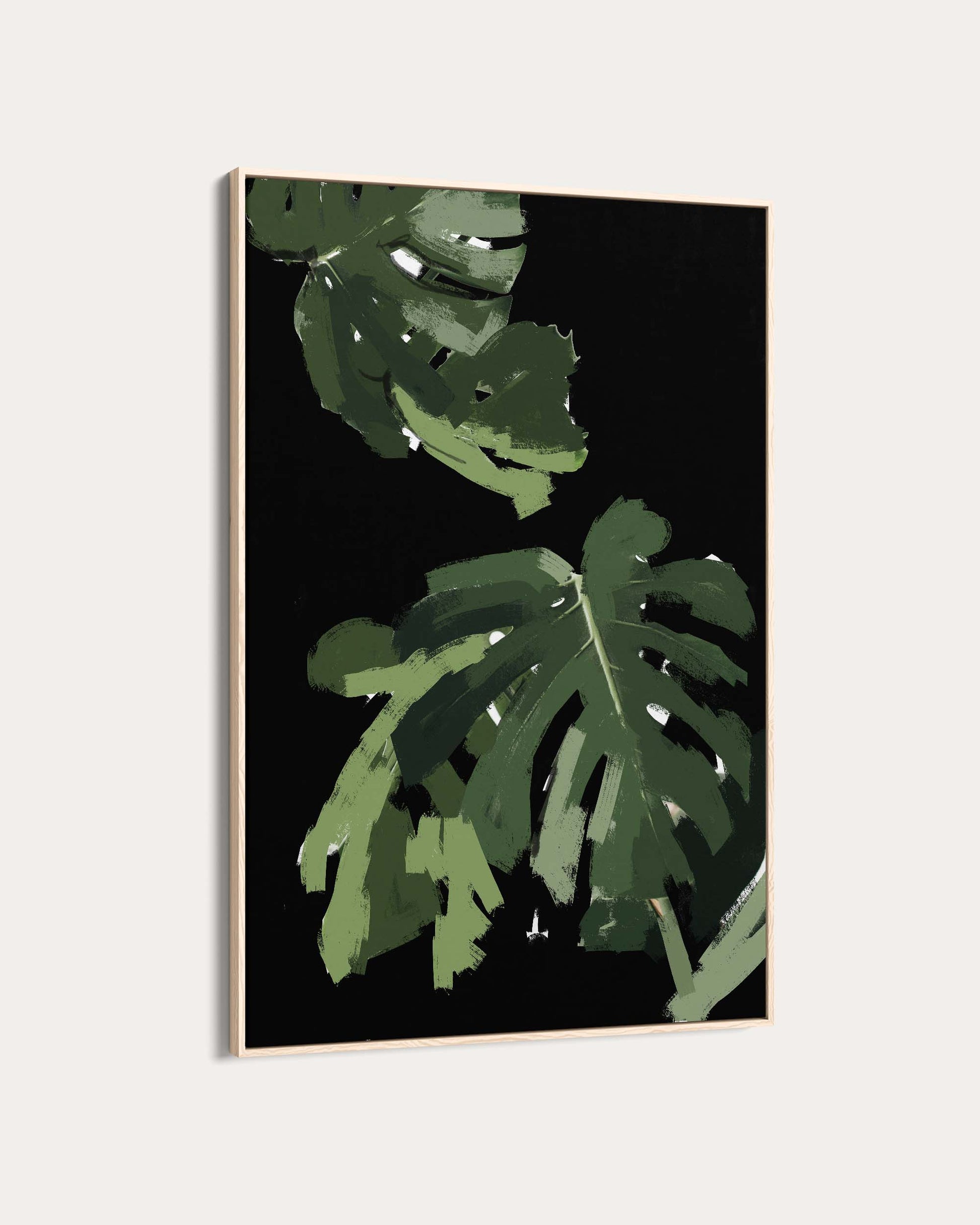 monstera plant art print Monstera Noir Framed Canvas Large Art Print 70 x 100 cm / White Frame