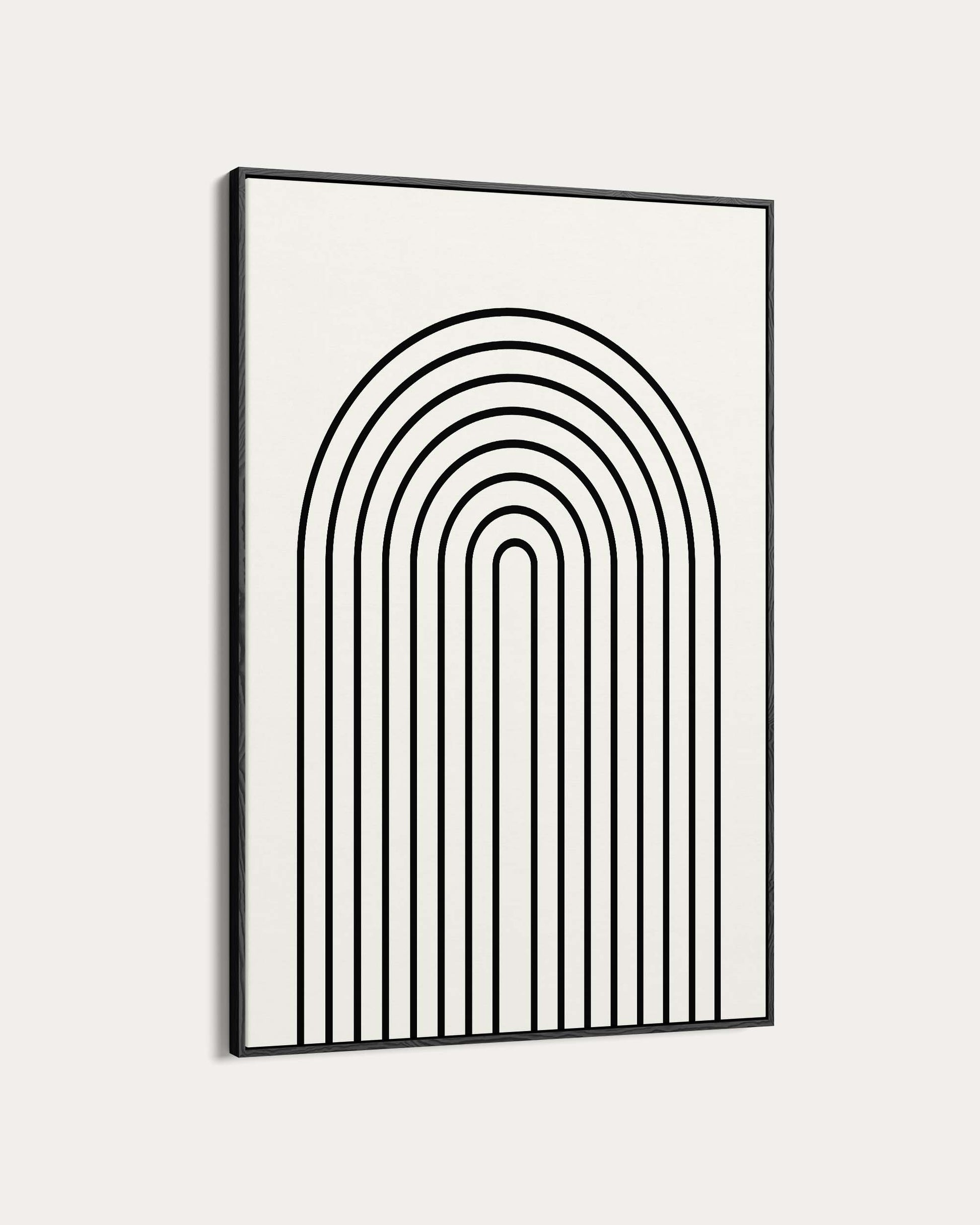 Framed abstract art with black lines on a white background