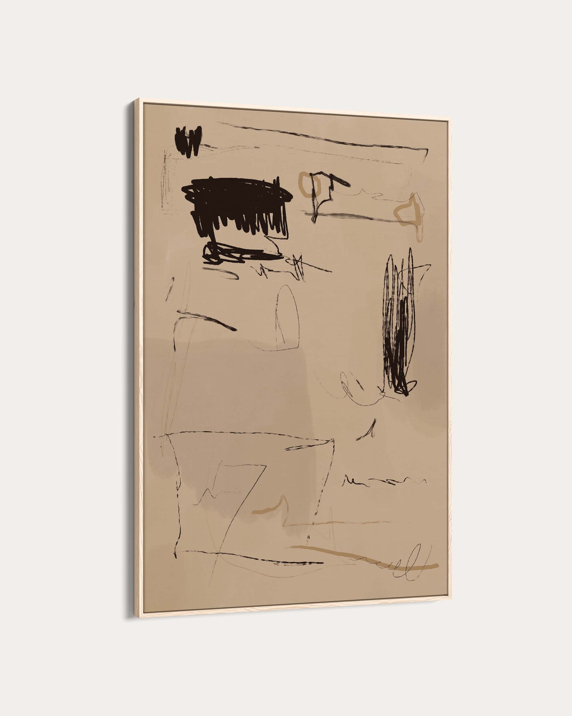 Abstract artwork with black lines on a beige background